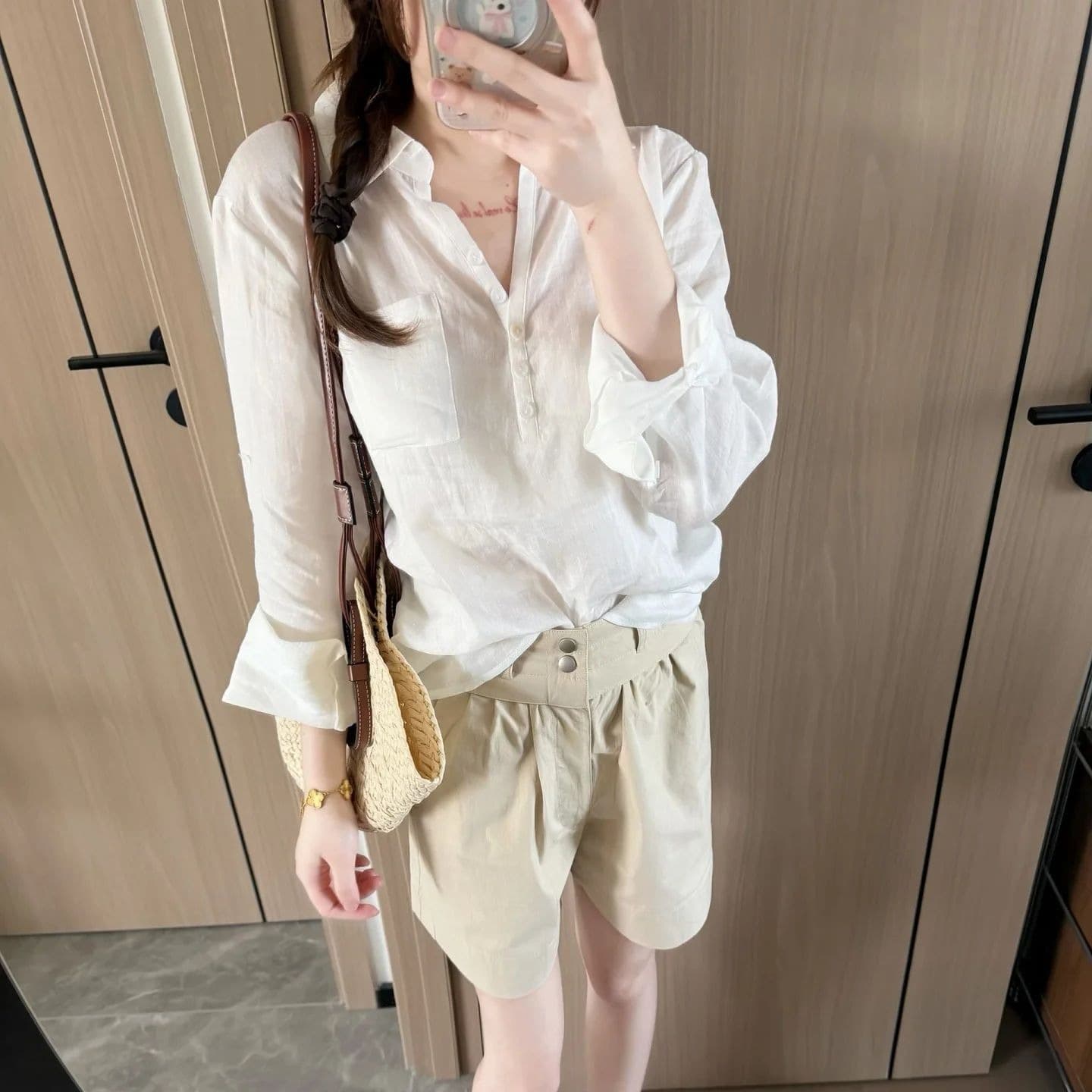 프랑스식 핑크색 POLO 칼라 자외선 차단 여성 셔츠 여름 디자인 센스 루즈핏 캐주얼 느긋한 바람 품격 맨위 이미지 6