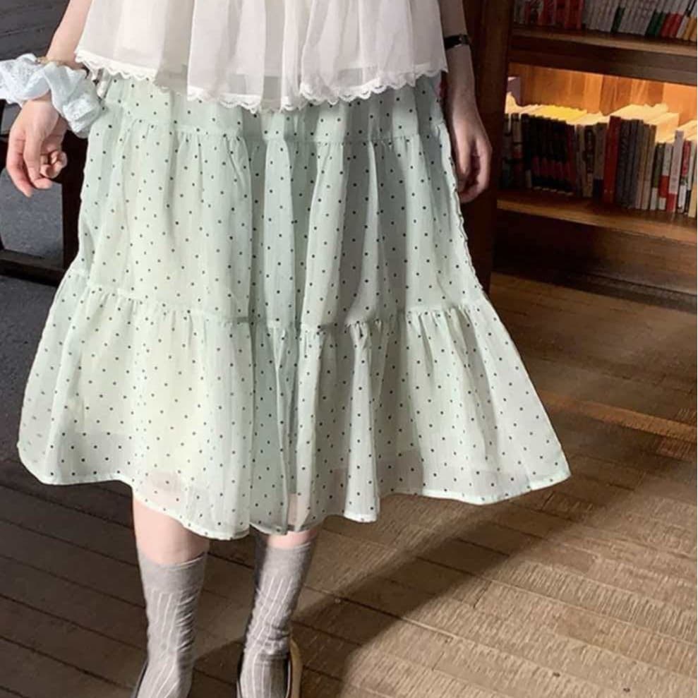 센 부서 소녀 도트 무늬 반신 스커트 여성 새로운 여름 작은 키 한 마디 퍼프 미니 스커트 중간 스커트 이미지 6