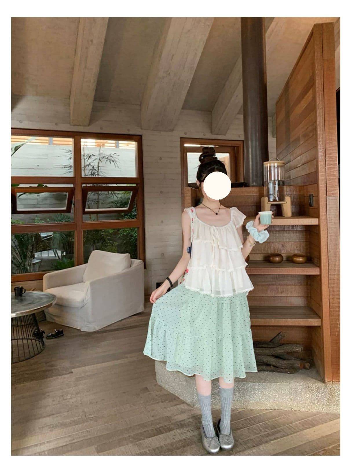 센 부서 소녀 도트 무늬 반신 스커트 여성 새로운 여름 작은 키 한 마디 퍼프 미니 스커트 중간 스커트 상세 이미지 8