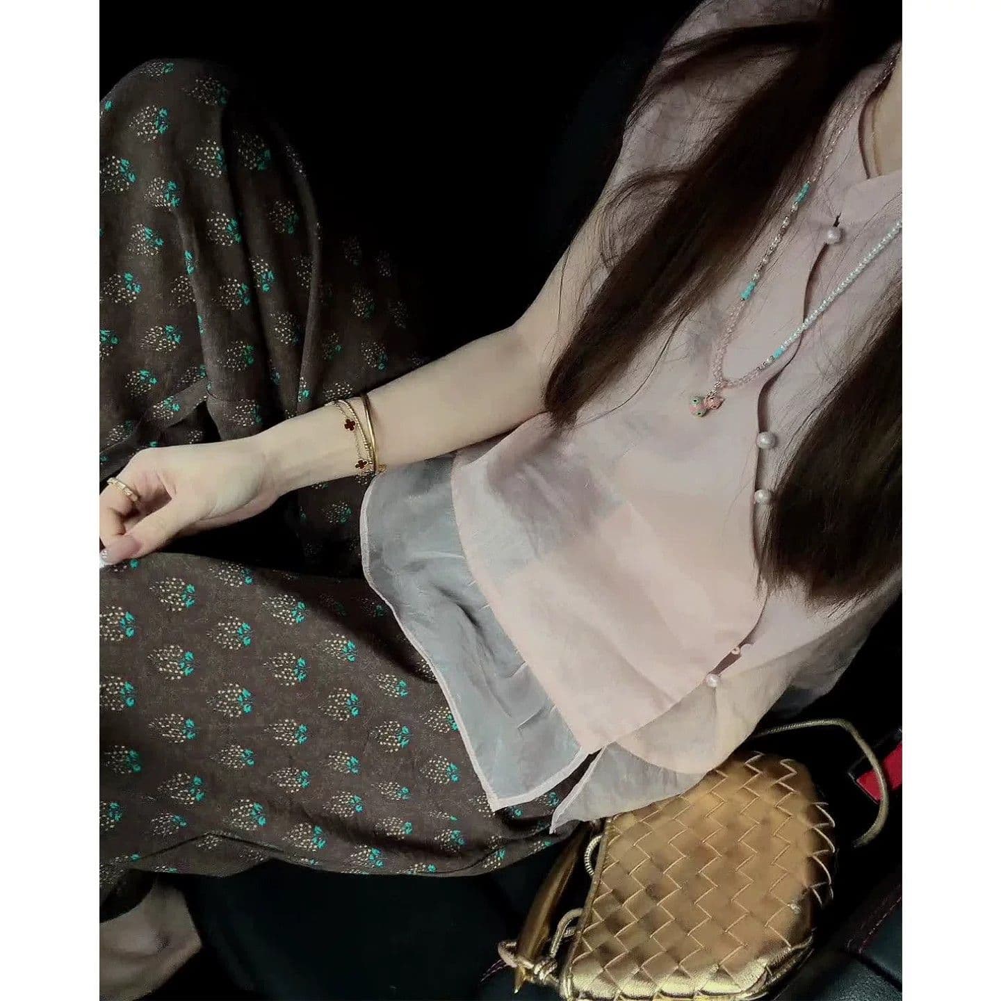 여름 새로운 작은 대중 디자인 허리밴드 다용도 레트로 꽃무늬 9부 바지 이미지 4