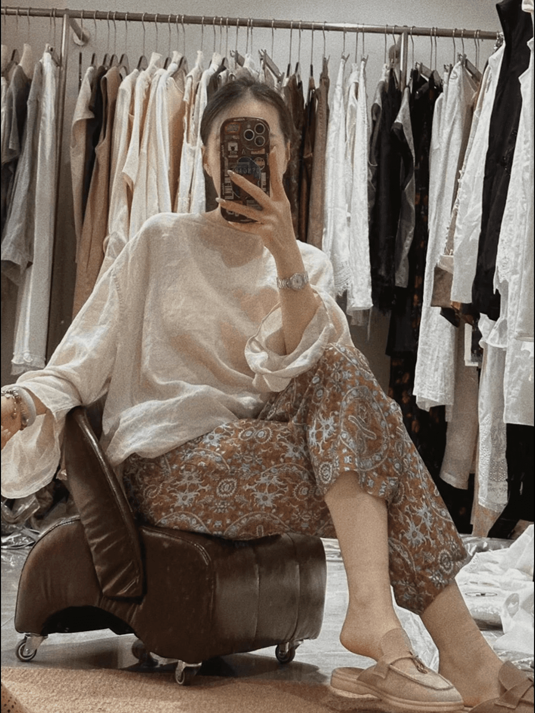 여름 새로운 작은 대중 디자인 허리밴드 다용도 레트로 꽃무늬 9부 바지 상세 이미지 4