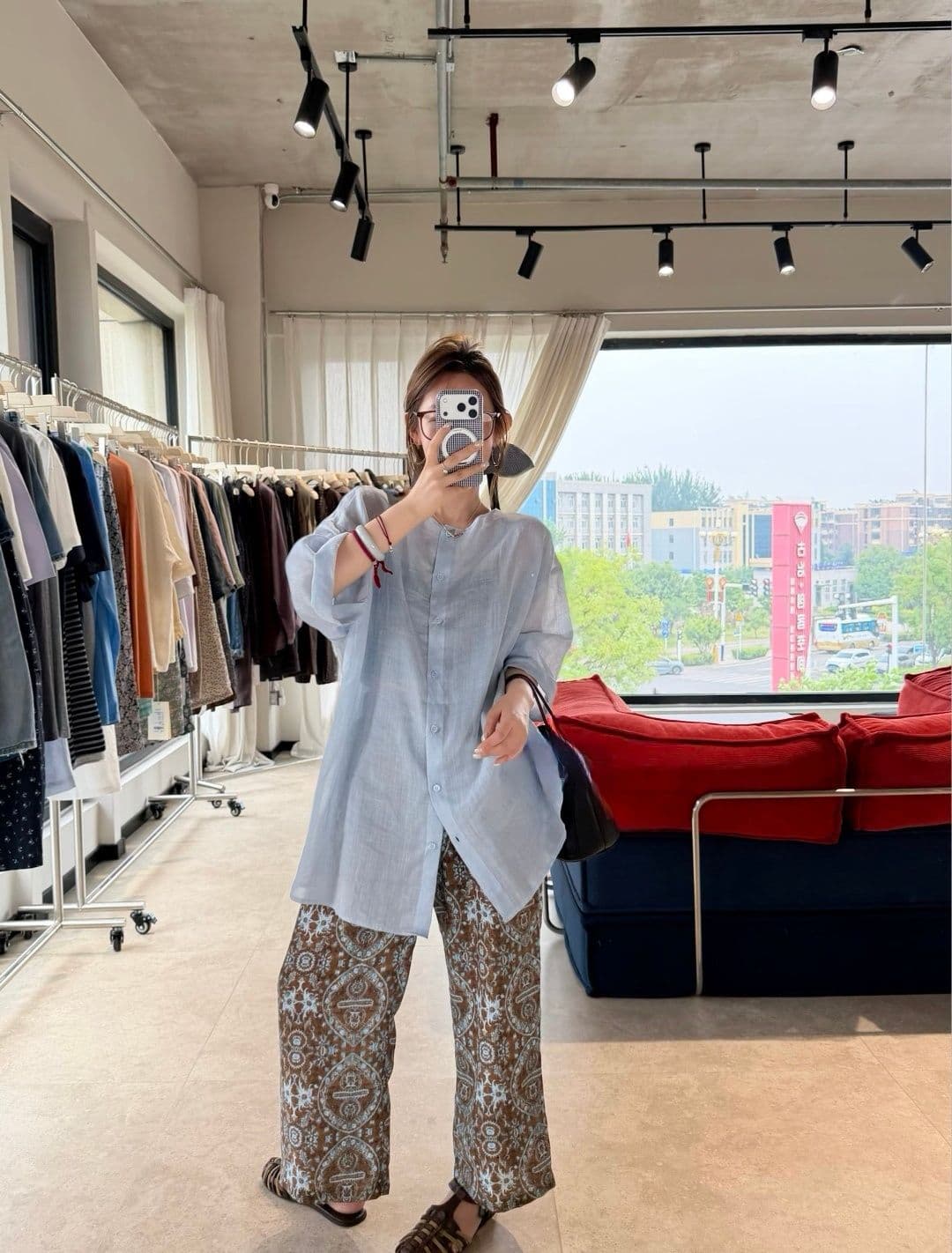 여름 새로운 작은 대중 디자인 허리밴드 다용도 레트로 꽃무늬 9부 바지 상세 이미지 7