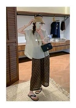 여름 새로운 작은 대중 디자인 허리밴드 다용도 레트로 꽃무늬 9부 바지 상세 이미지 2