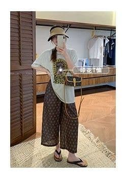 여름 새로운 작은 대중 디자인 허리밴드 다용도 레트로 꽃무늬 9부 바지 상세 이미지 3