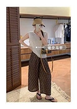 여름 새로운 작은 대중 디자인 허리밴드 다용도 레트로 꽃무늬 9부 바지 상세 이미지 5