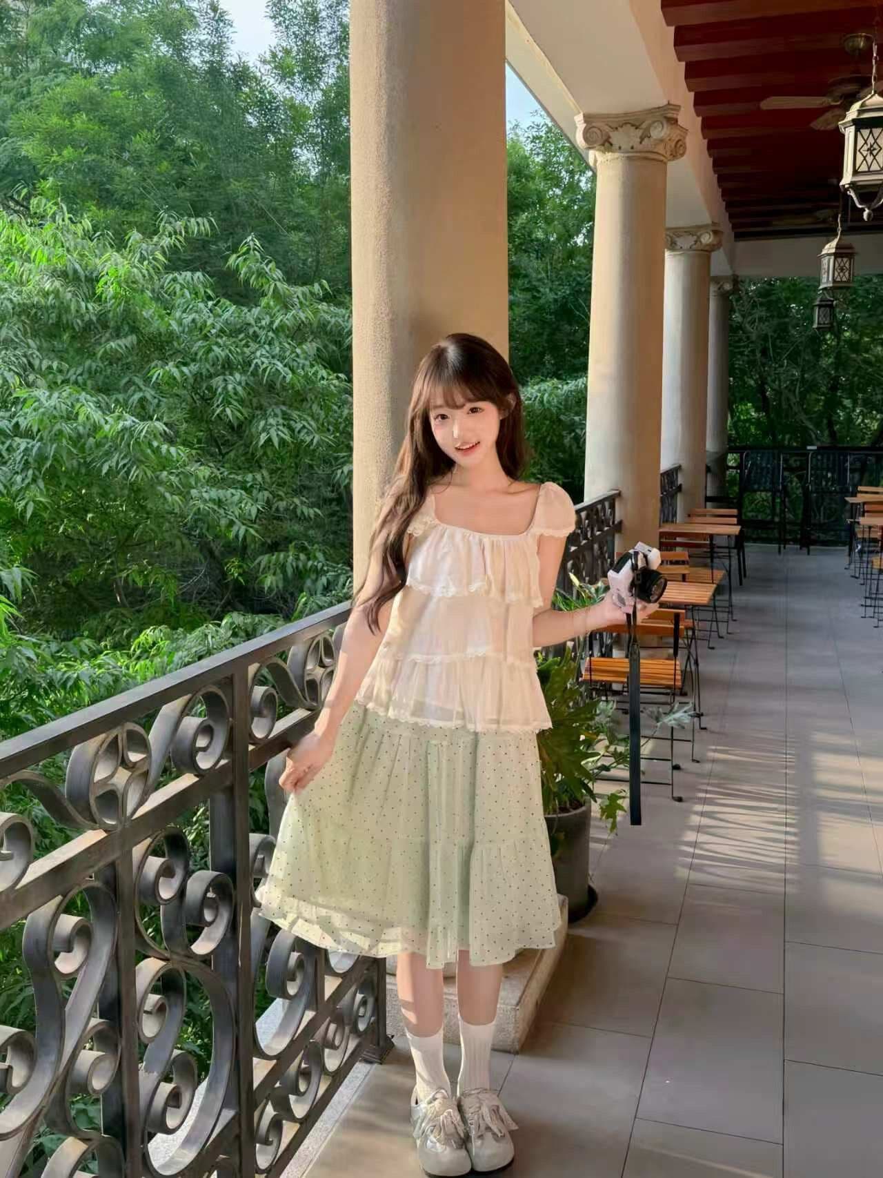 센 부서 소녀 도트 무늬 반신 스커트 여성 새로운 여름 작은 키 한 마디 퍼프 미니 스커트 중간 스커트 이미지 2