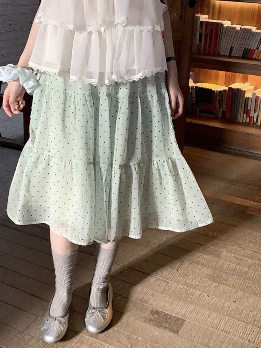 센 부서 소녀 도트 무늬 반신 스커트 여성 새로운 여름 작은 키 한 마디 퍼프 미니 스커트 중간 스커트 상세 이미지 3
