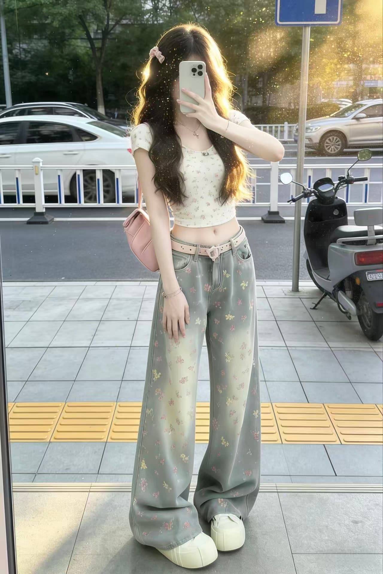 아메리칸 레트로 핫걸 청바지 여성 작은 대중 루즈핏 슬림해 보이는 스트레이트 넓은 다리 바닥 청소 바지 이미지 5