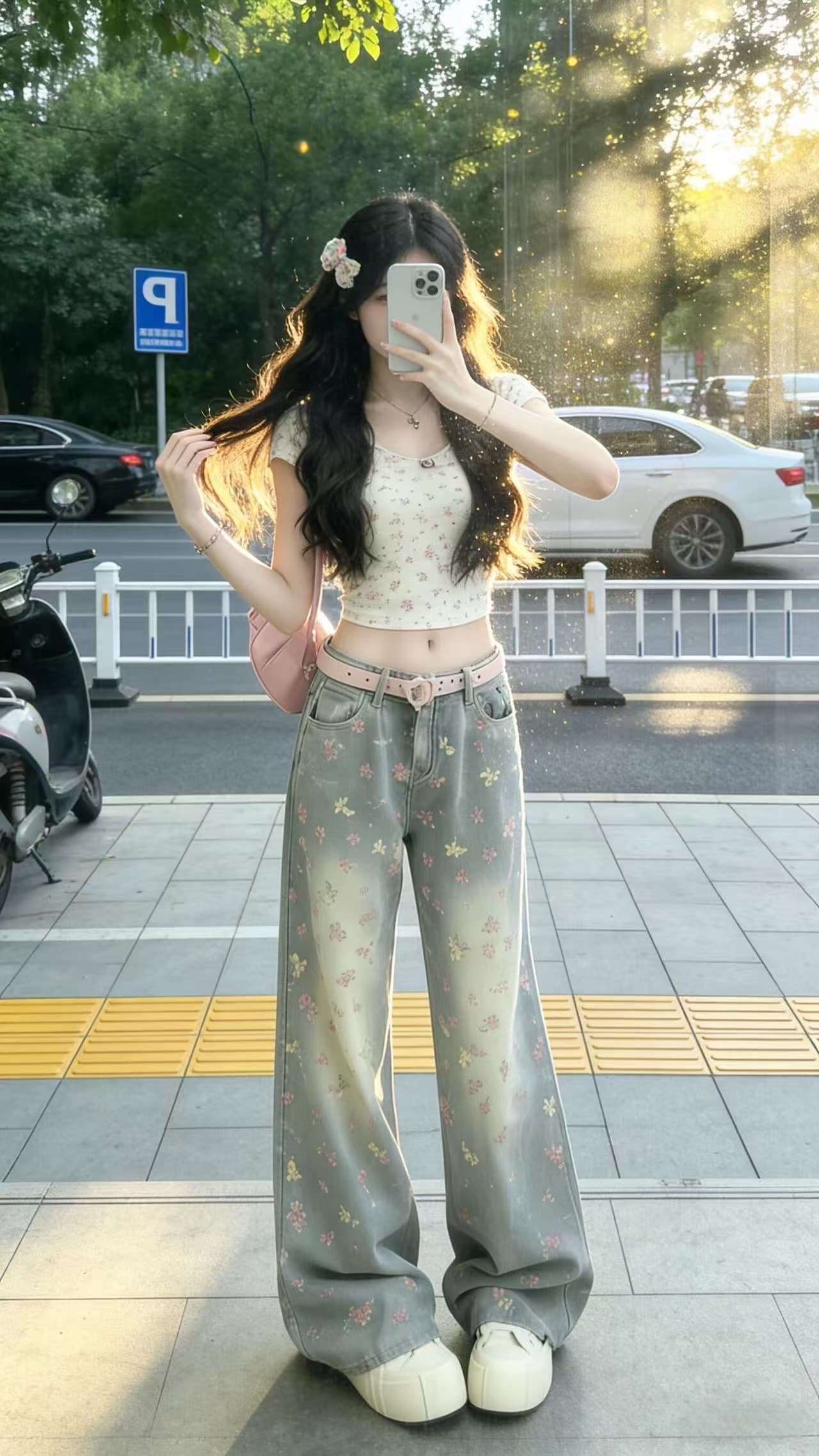 아메리칸 레트로 핫걸 청바지 여성 작은 대중 루즈핏 슬림해 보이는 스트레이트 넓은 다리 바닥 청소 바지 상세 이미지 3
