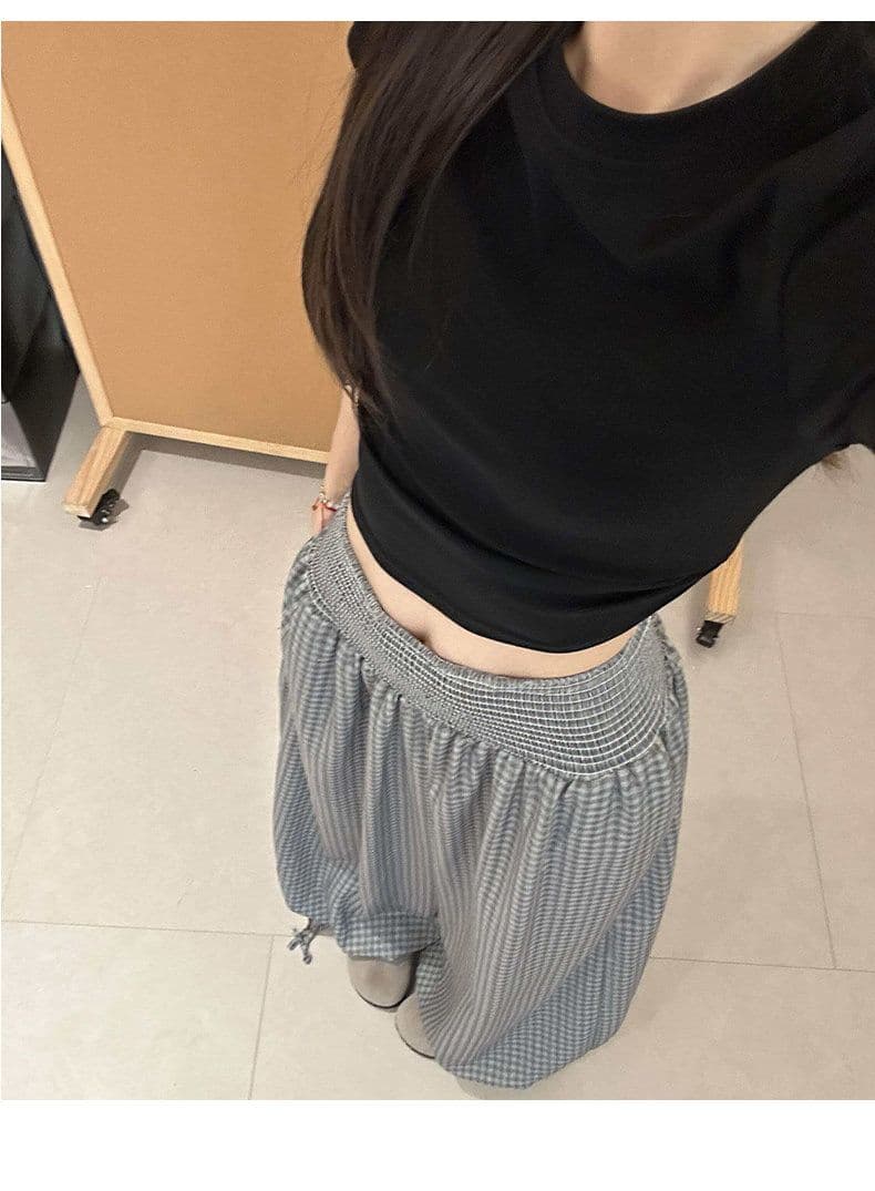 회색 체크무늬 금액 센스 배기 바지 여성 여름 얇은 스타일 작은 키 루즈핏 조거 와이드 레그 팬츠 허리밴드 꽃밭 바지 상세 이미지 13