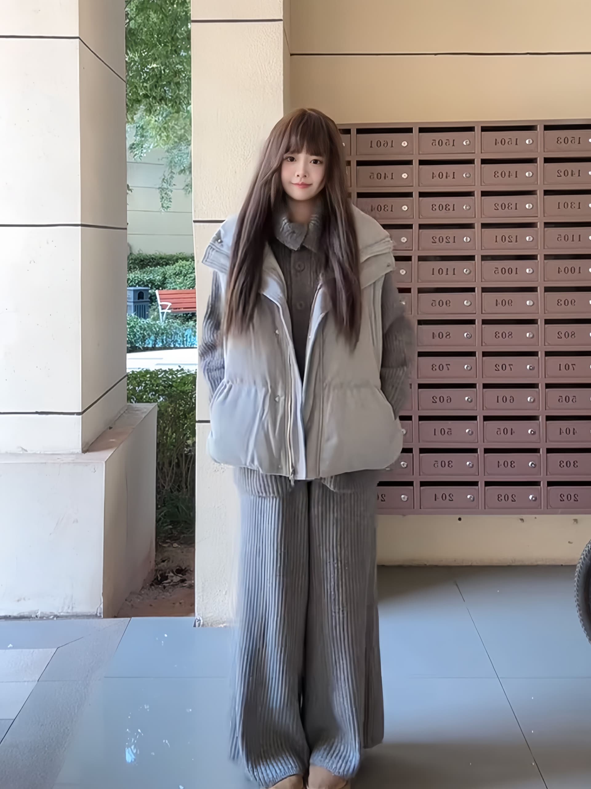 출퇴근 미니멀리즘 솜을 넣은 회색 한 부서 고급 센스 착용 가져 가라. 여성 가을 겨울 작은 키 스택 착용 베스트 상세 이미지 7