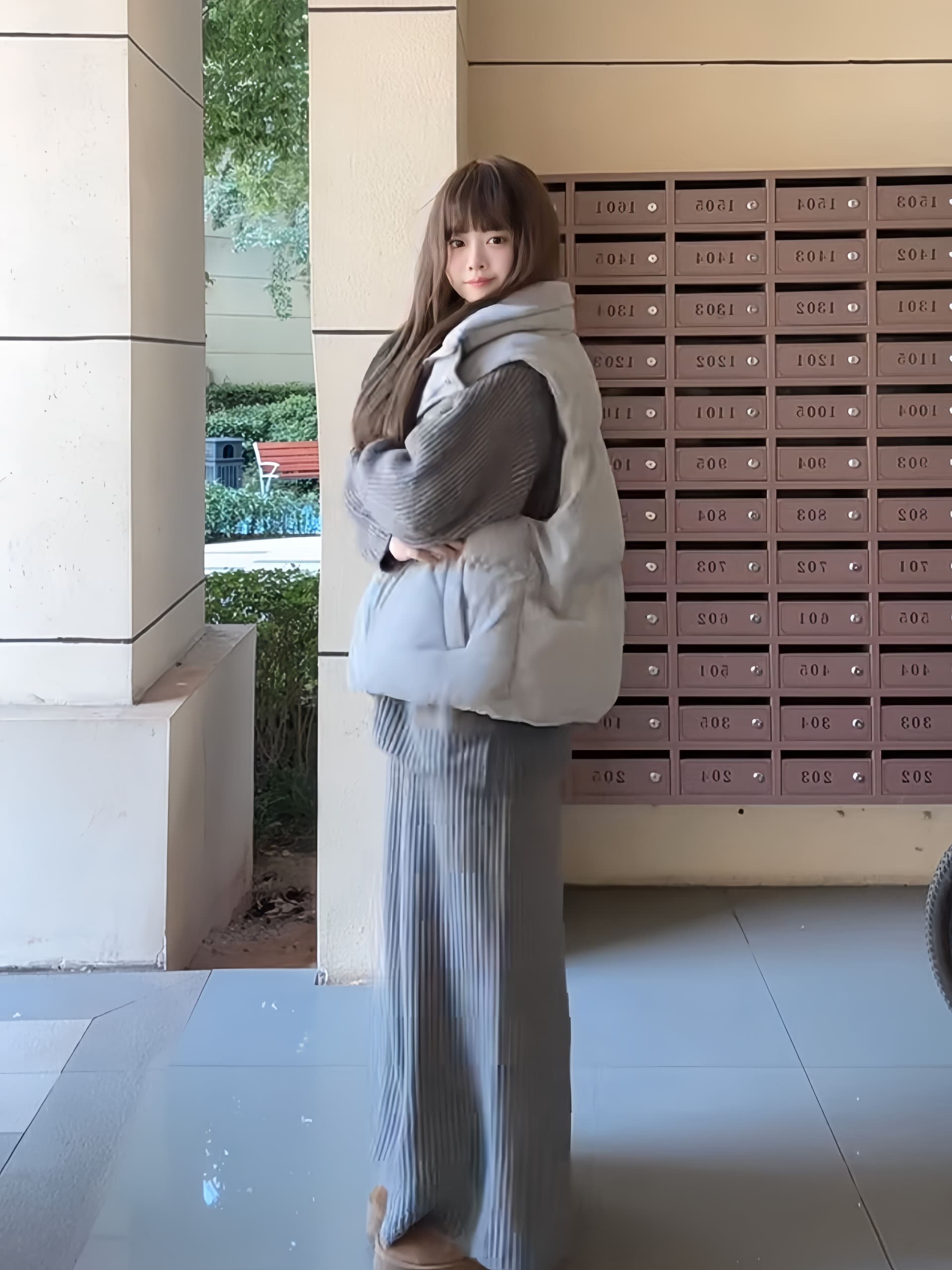 출퇴근 미니멀리즘 솜을 넣은 회색 한 부서 고급 센스 착용 가져 가라. 여성 가을 겨울 작은 키 스택 착용 베스트 상세 이미지 9