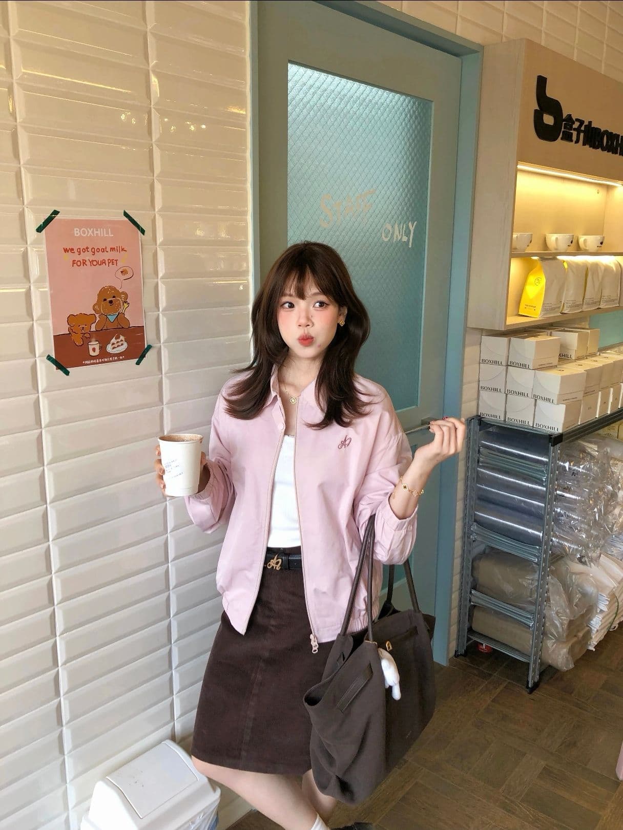 고급 센스 핑크색 워크웨어 재킷 여성 코트 이른 가을 새로운 몸매 가꾸기 슬림해 보이는 폴로 칼라 재킷 맨위 이미지 2