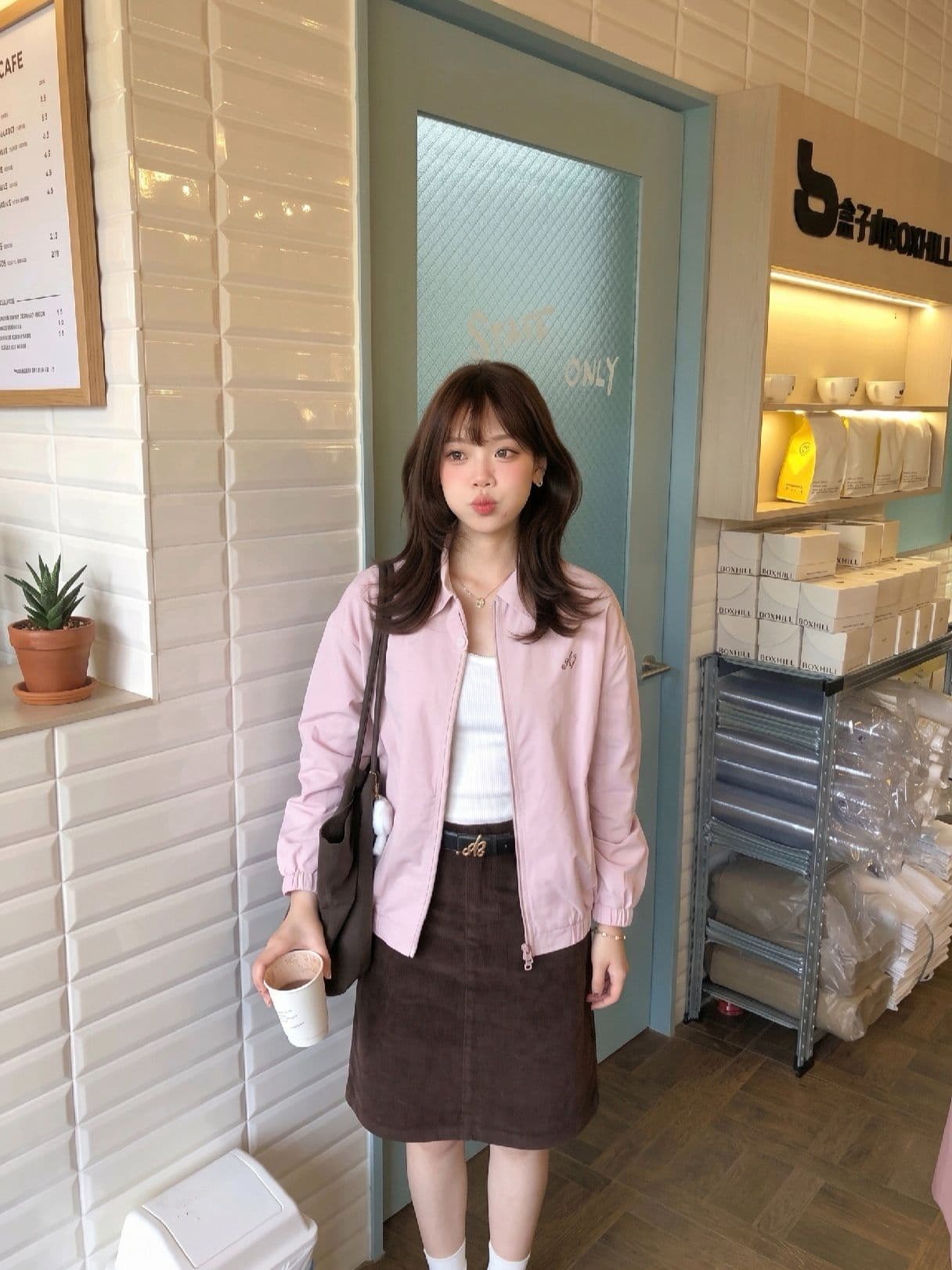 고급 센스 핑크색 워크웨어 재킷 여성 코트 이른 가을 새로운 몸매 가꾸기 슬림해 보이는 폴로 칼라 재킷 맨위 이미지 3