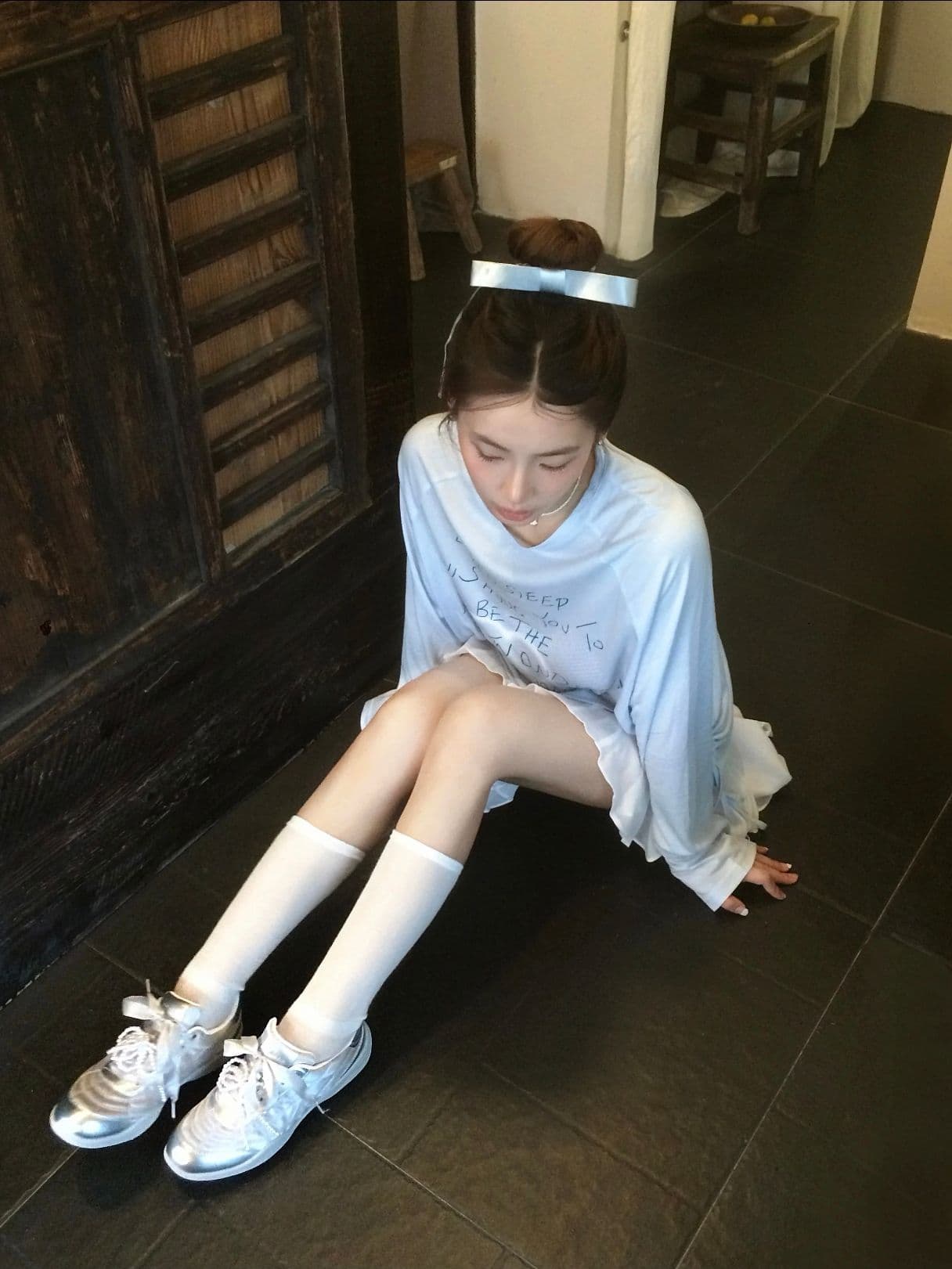 라이 경기 서울 여름 파란색 얇고 가벼운 에어컨 블라우스 여성 한 부서 라이 경기 서울 통기성 긴팔 비스듬한 어깨 의류 상세 이미지 4