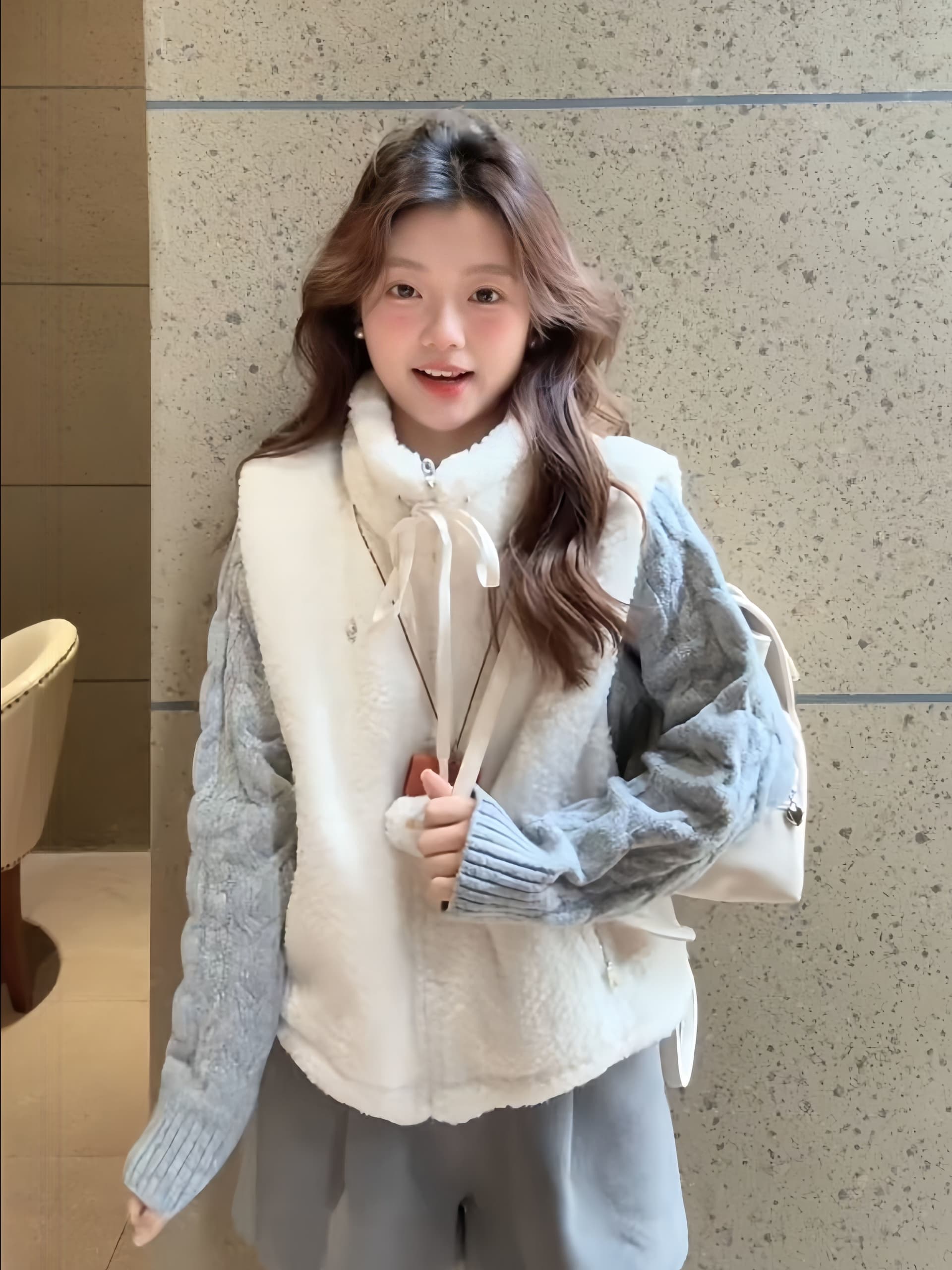솜을 넣은 베스트 양털 여자 새로운 가을 겨울 외출용 맨위 작은 키 보온 조끼 지퍼 재킷 상세 이미지 2