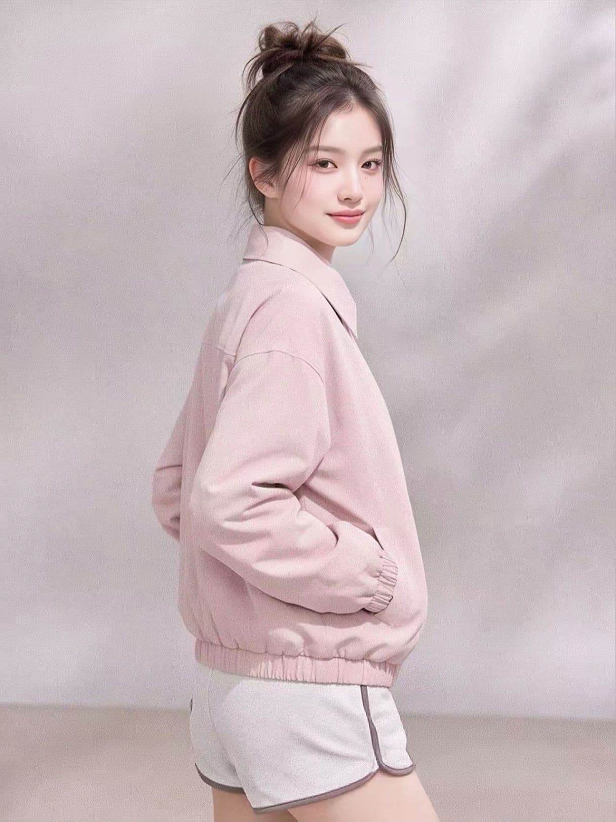 고급 센스 핑크색 워크웨어 재킷 여성 코트 이른 가을 새로운 몸매 가꾸기 슬림해 보이는 폴로 칼라 재킷 맨위 이미지 5