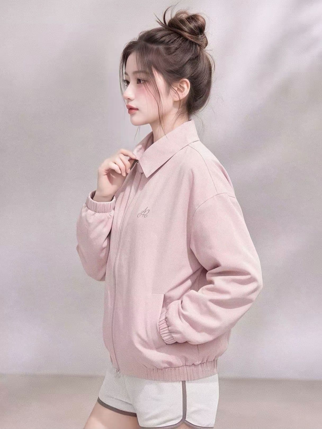 고급 센스 핑크색 워크웨어 재킷 여성 코트 이른 가을 새로운 몸매 가꾸기 슬림해 보이는 폴로 칼라 재킷 맨위 이미지 4