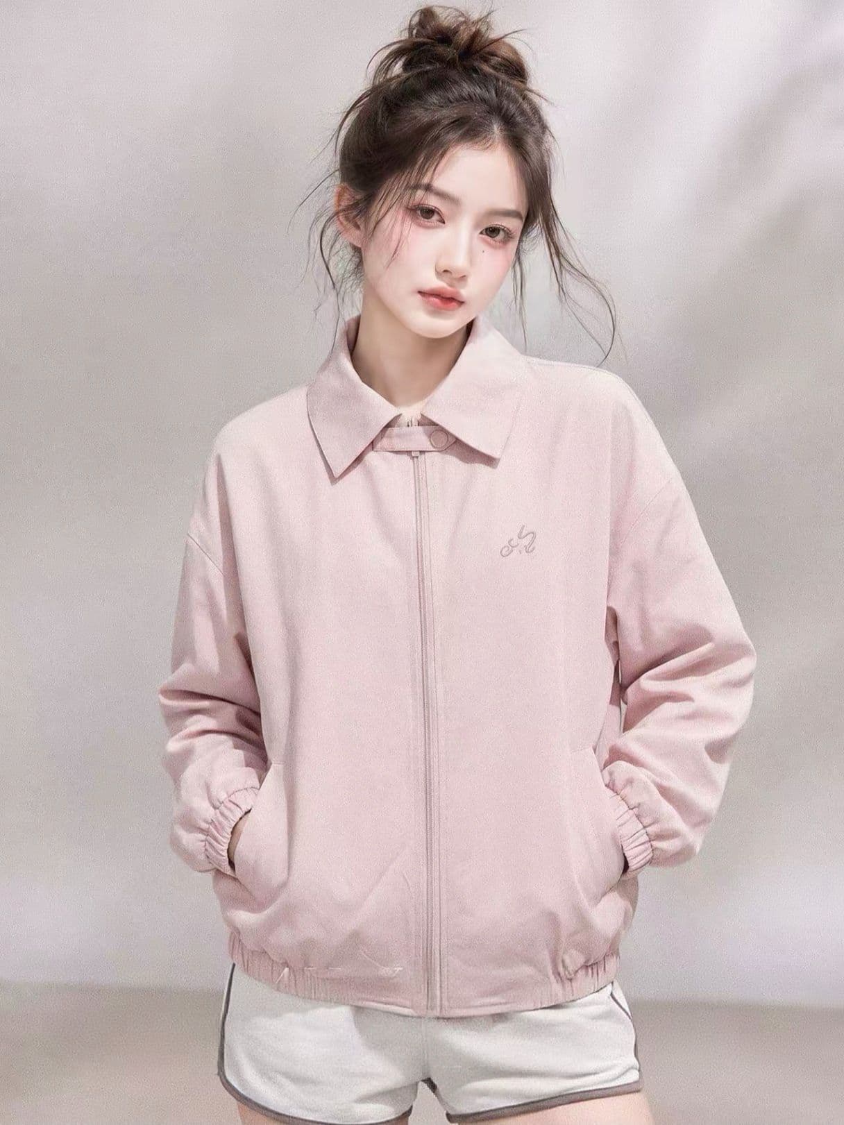 고급 센스 핑크색 워크웨어 재킷 여성 코트 이른 가을 새로운 몸매 가꾸기 슬림해 보이는 폴로 칼라 재킷 맨위 상세 이미지 3