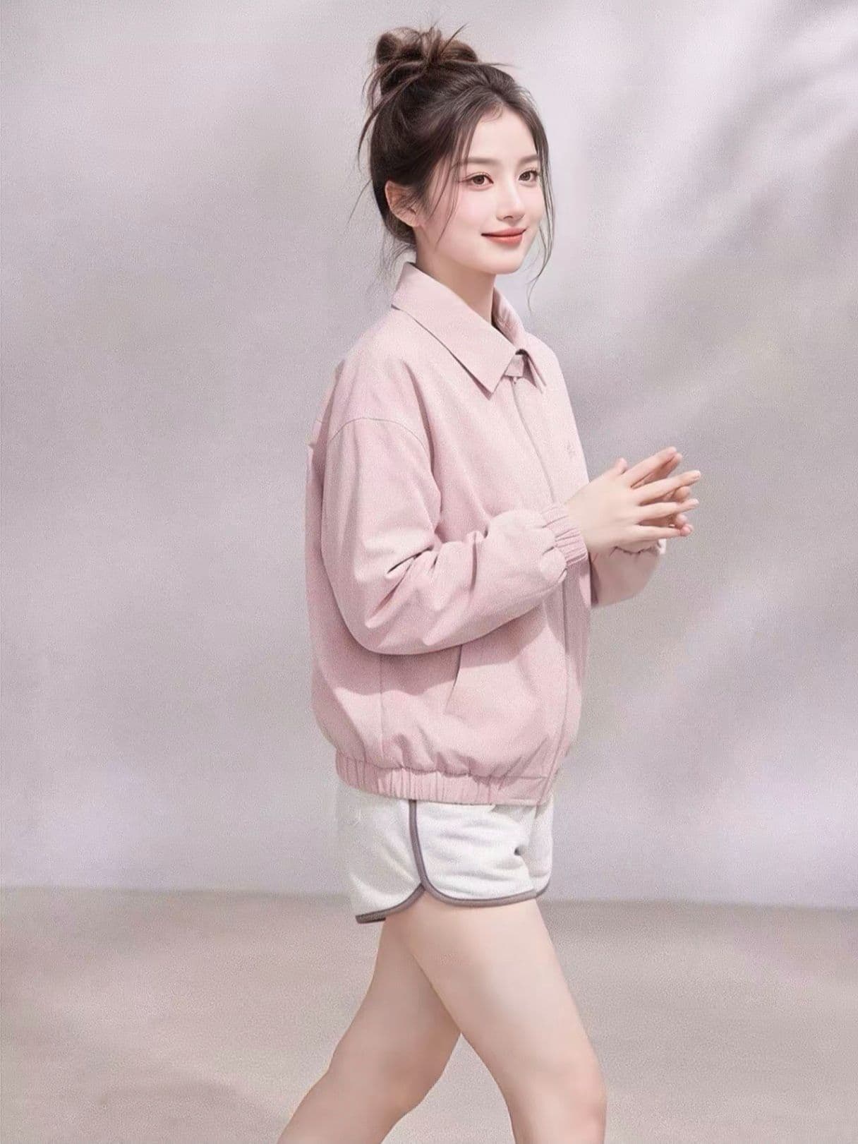 고급 센스 핑크색 워크웨어 재킷 여성 코트 이른 가을 새로운 몸매 가꾸기 슬림해 보이는 폴로 칼라 재킷 맨위 상세 이미지 6
