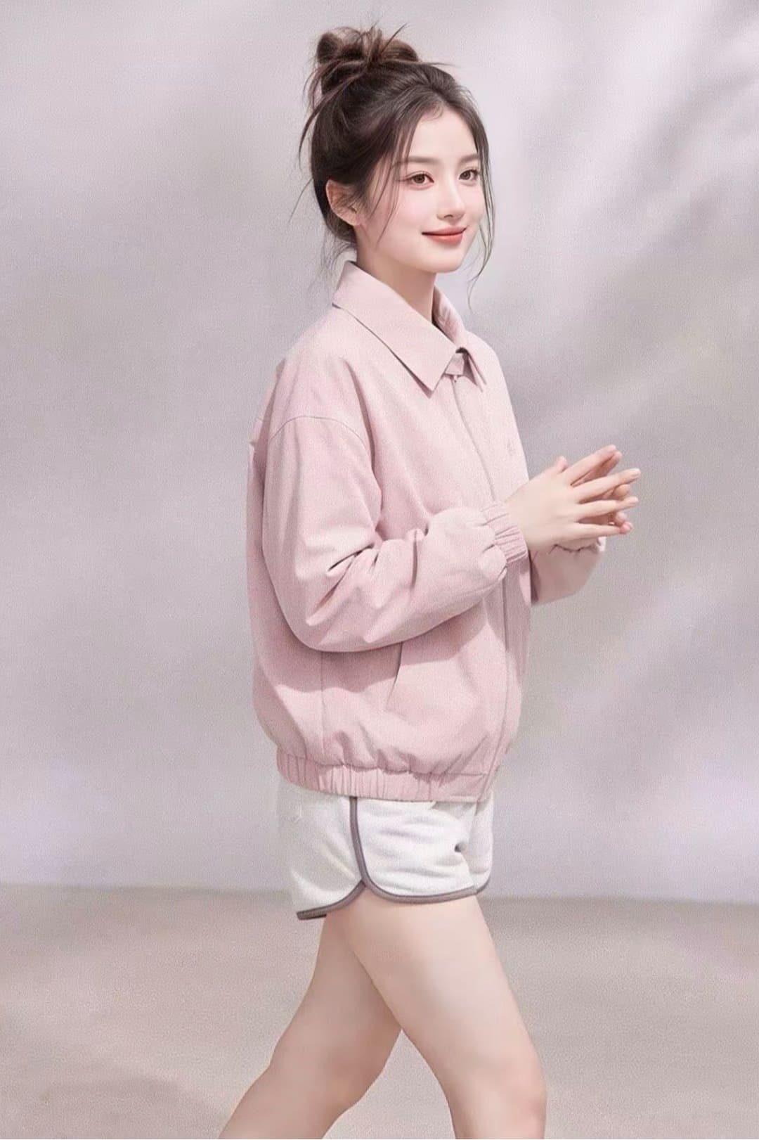 고급 센스 핑크색 워크웨어 재킷 여성 코트 이른 가을 새로운 몸매 가꾸기 슬림해 보이는 폴로 칼라 재킷 맨위 이미지 7