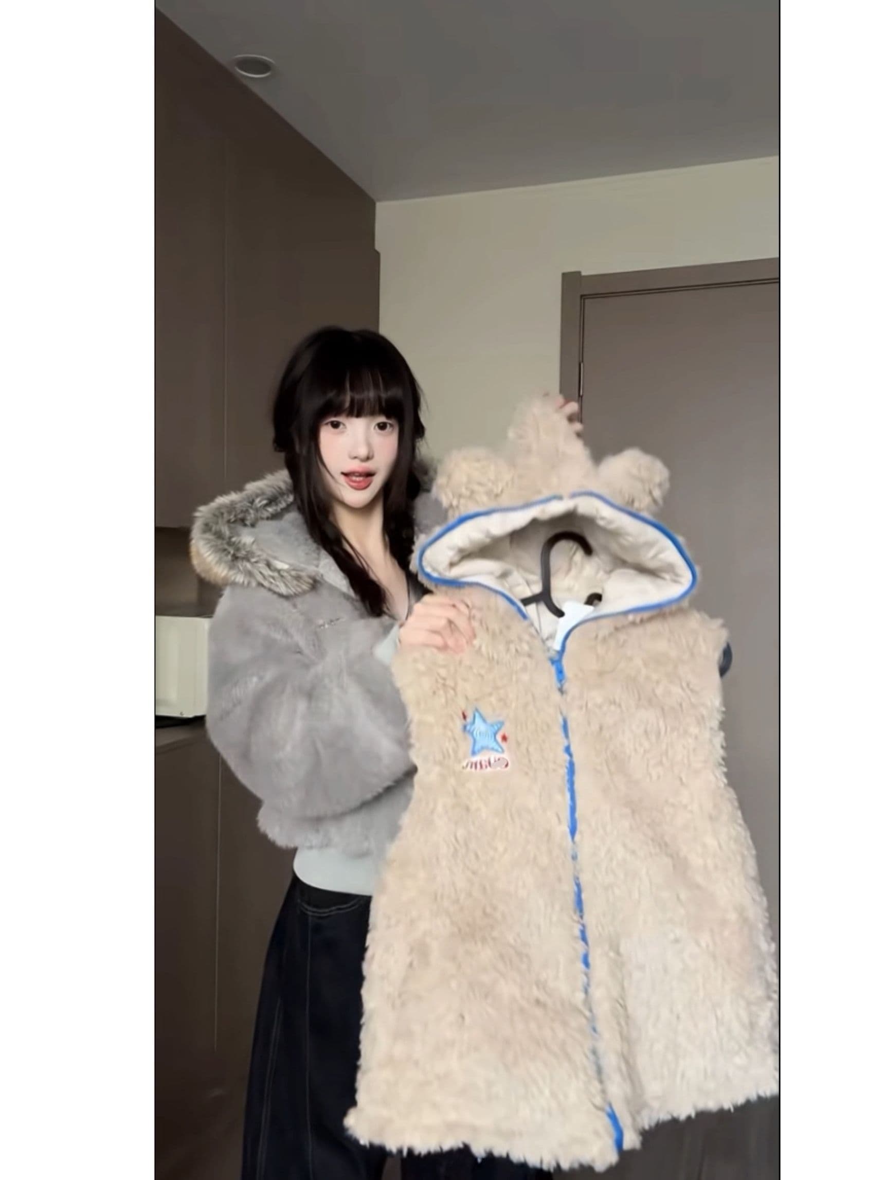 솜을 넣은 후드 작은 곰 귀 베스트 조끼 여성 2026 새로운 올해 인기 폭발 슈퍼 잘 생긴 재킷 상세 이미지 7