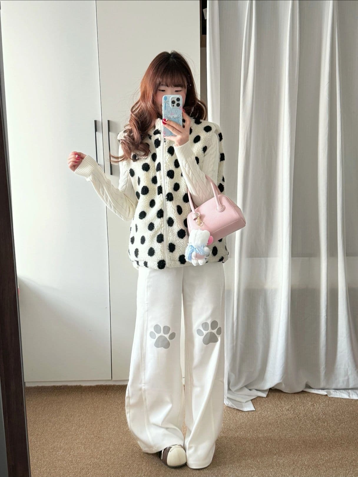 레트로 어깨 솜을 넣은 도트 무늬 양털 플리스 면 베스트 남녀 가을 겨울 캐주얼 다용도 보온 재킷 이미지 5