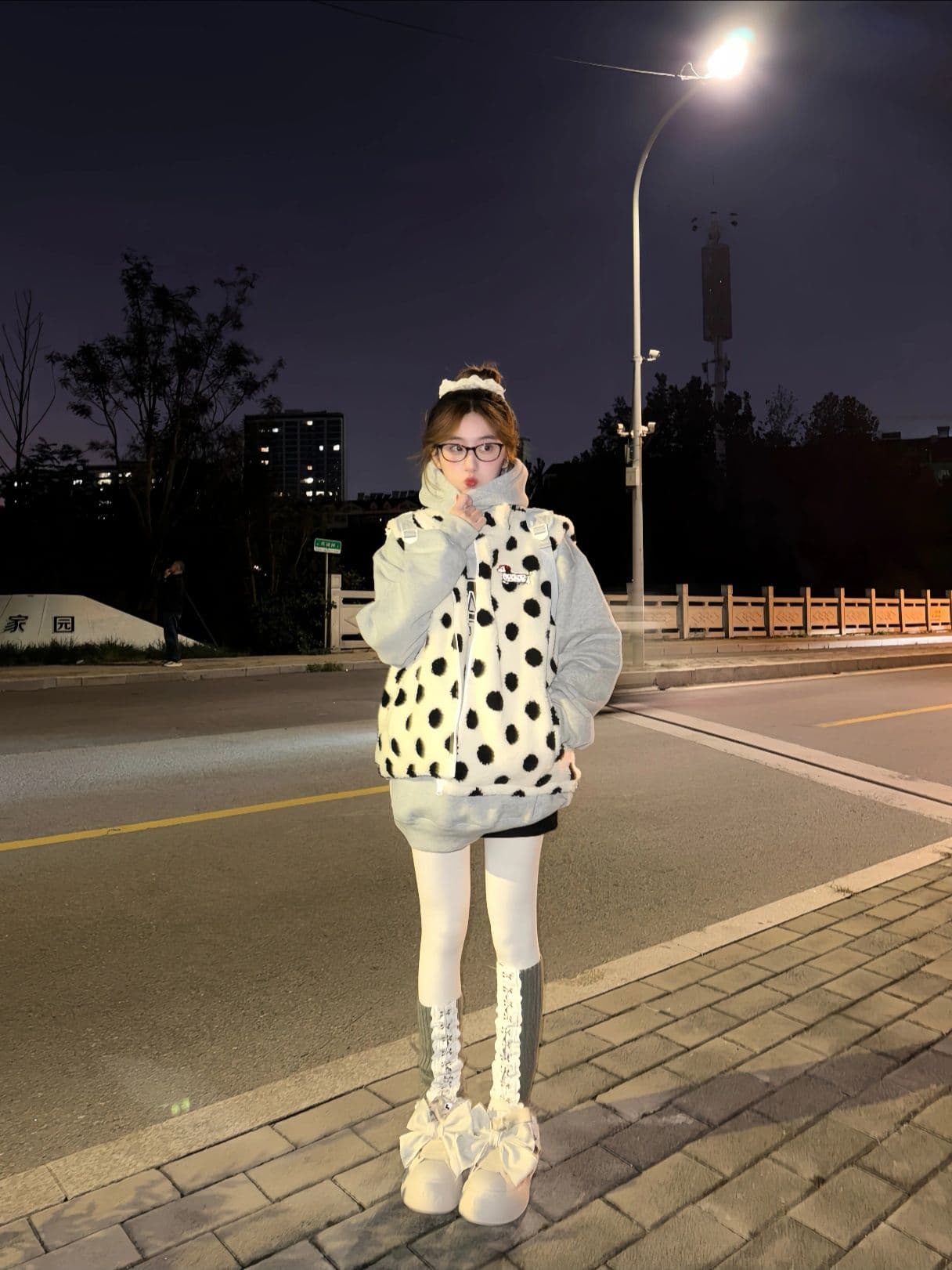 레트로 어깨 솜을 넣은 도트 무늬 양털 플리스 면 베스트 남녀 가을 겨울 캐주얼 다용도 보온 재킷 이미지 5