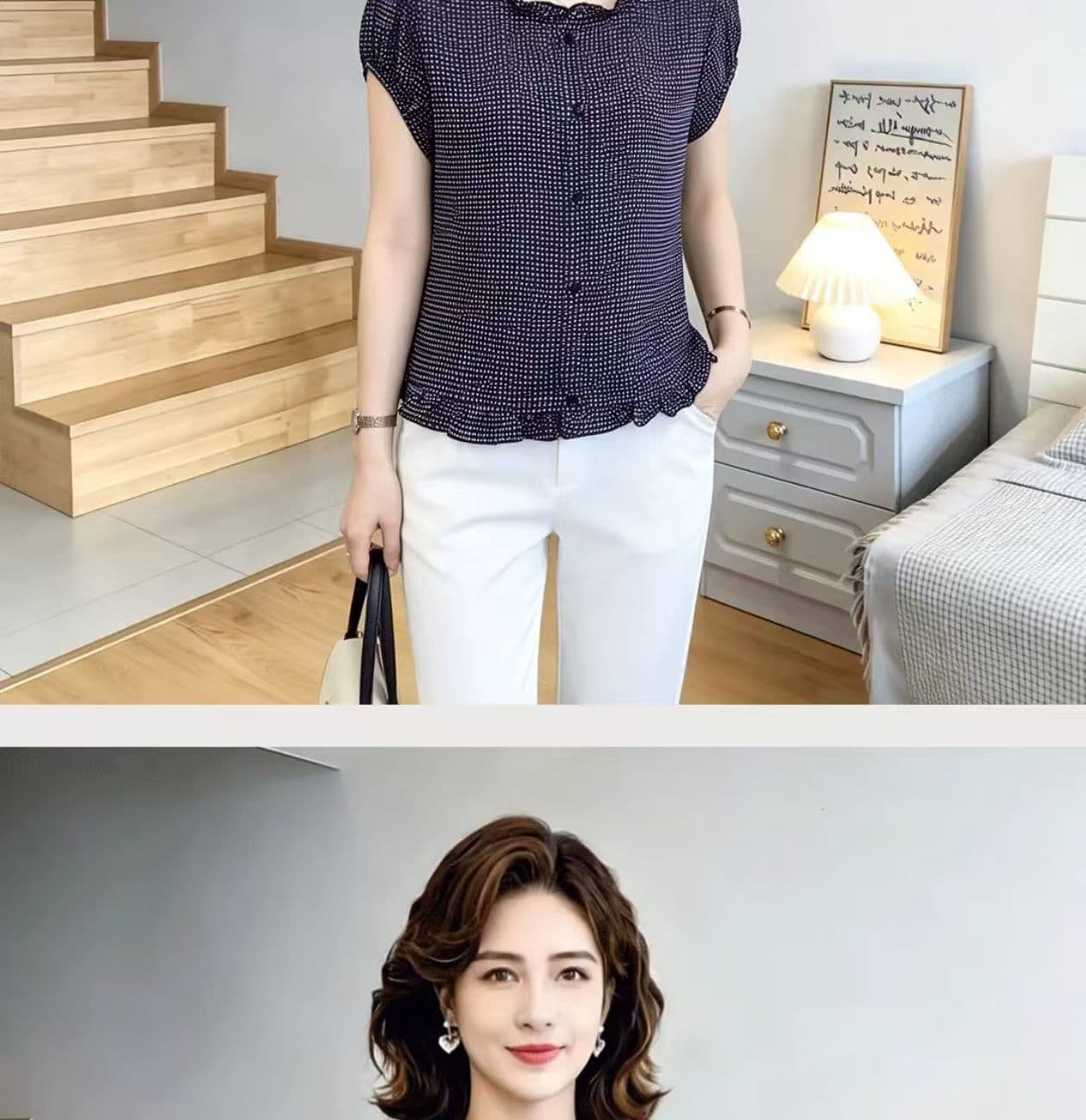 2026 여름 새로운 패션 미니멀리즘 다용도 여성 반팔 격자 무늬 셔츠 맨위 티셔츠 품격 표지 고기 슬림해 보이는 상세 이미지 13