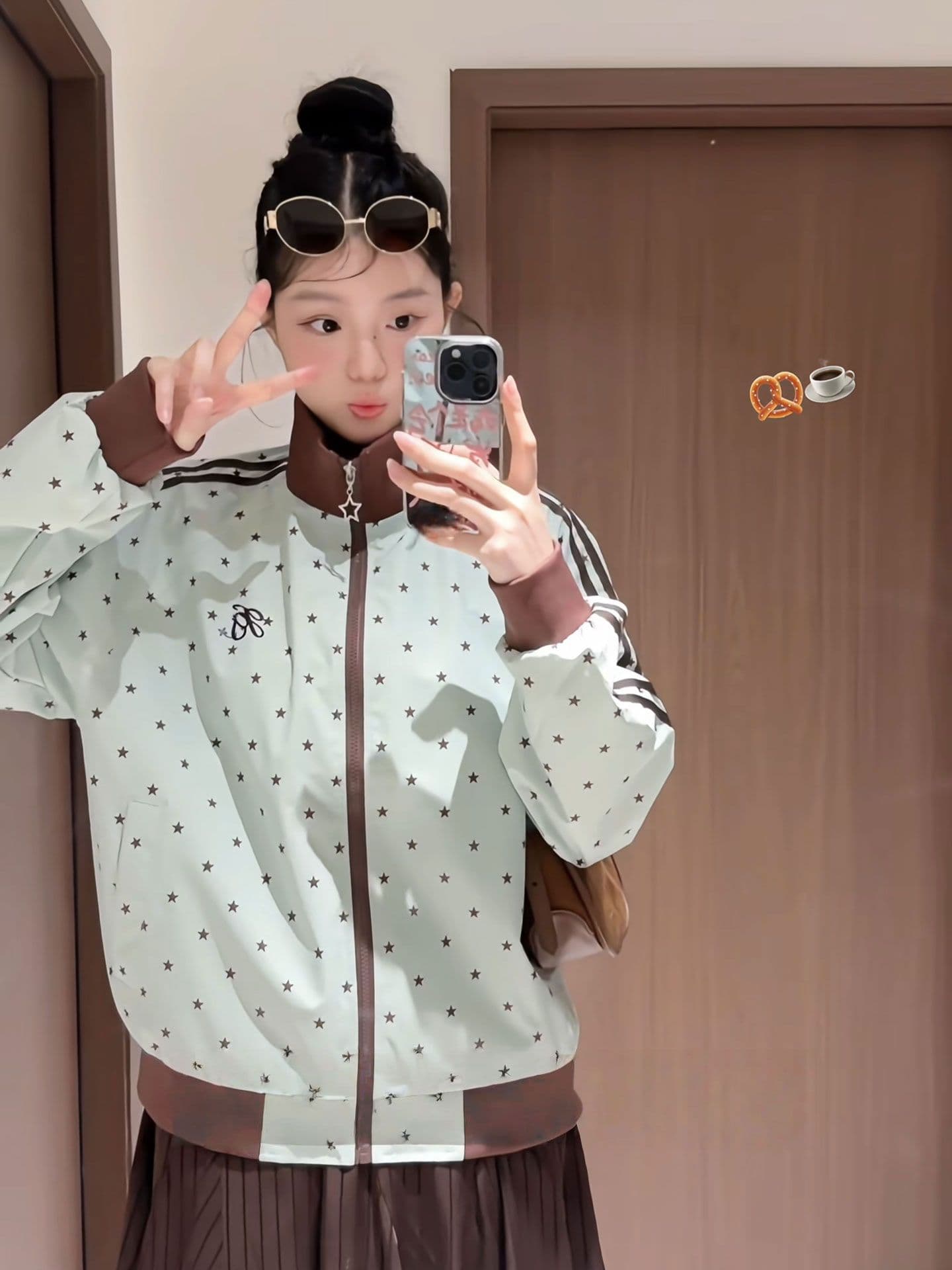 eggsays 이른 가을 별 셔틀 제직 여성 코트 아메리칸 레트로 3개 바 루즈핏 스탠드 칼라 캐주얼 운동 재킷 이미지 4
