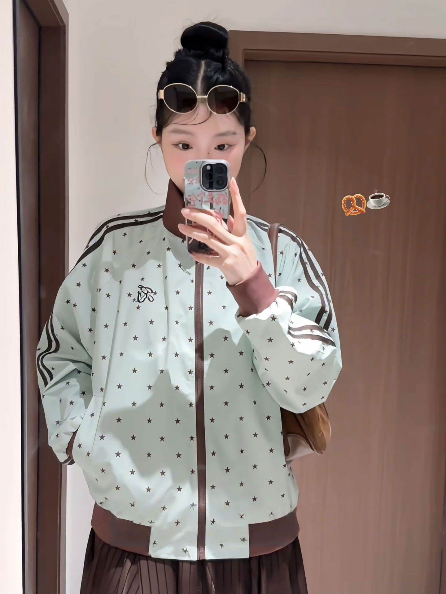 eggsays 이른 가을 별 셔틀 제직 여성 코트 아메리칸 레트로 3개 바 루즈핏 스탠드 칼라 캐주얼 운동 재킷 이미지 2
