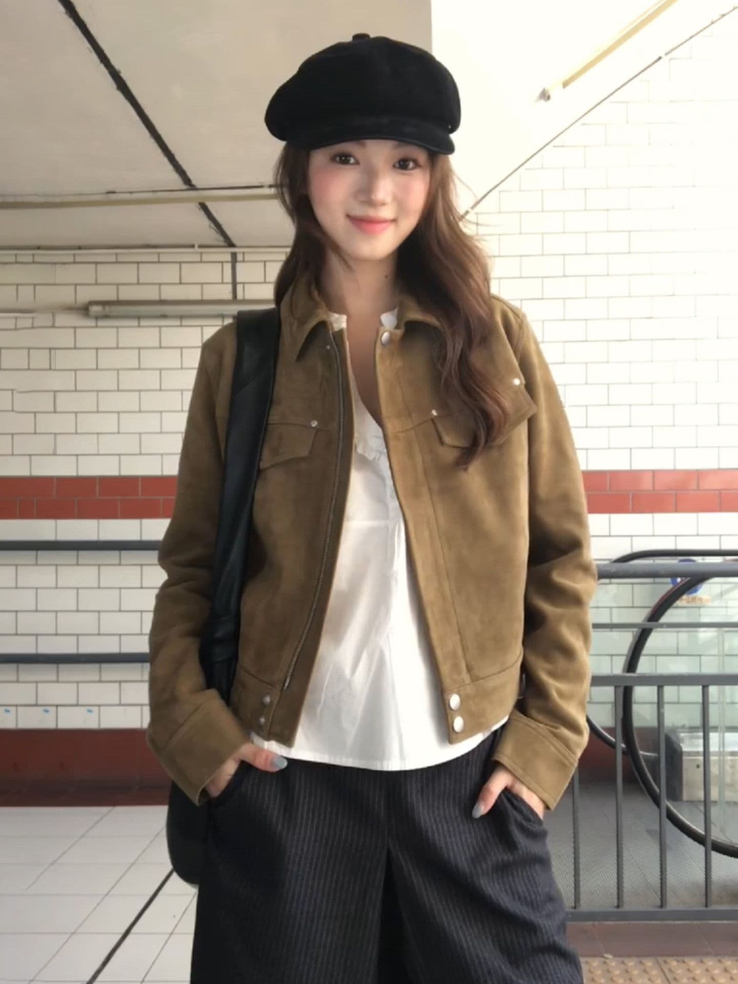 원본 천 레트로 아메리칸 스웨이드 쇼트 스타일 재킷 가을 겨울 고급 센스 지퍼 브라운 가죽 재킷 캐주얼 재킷 이미지 2