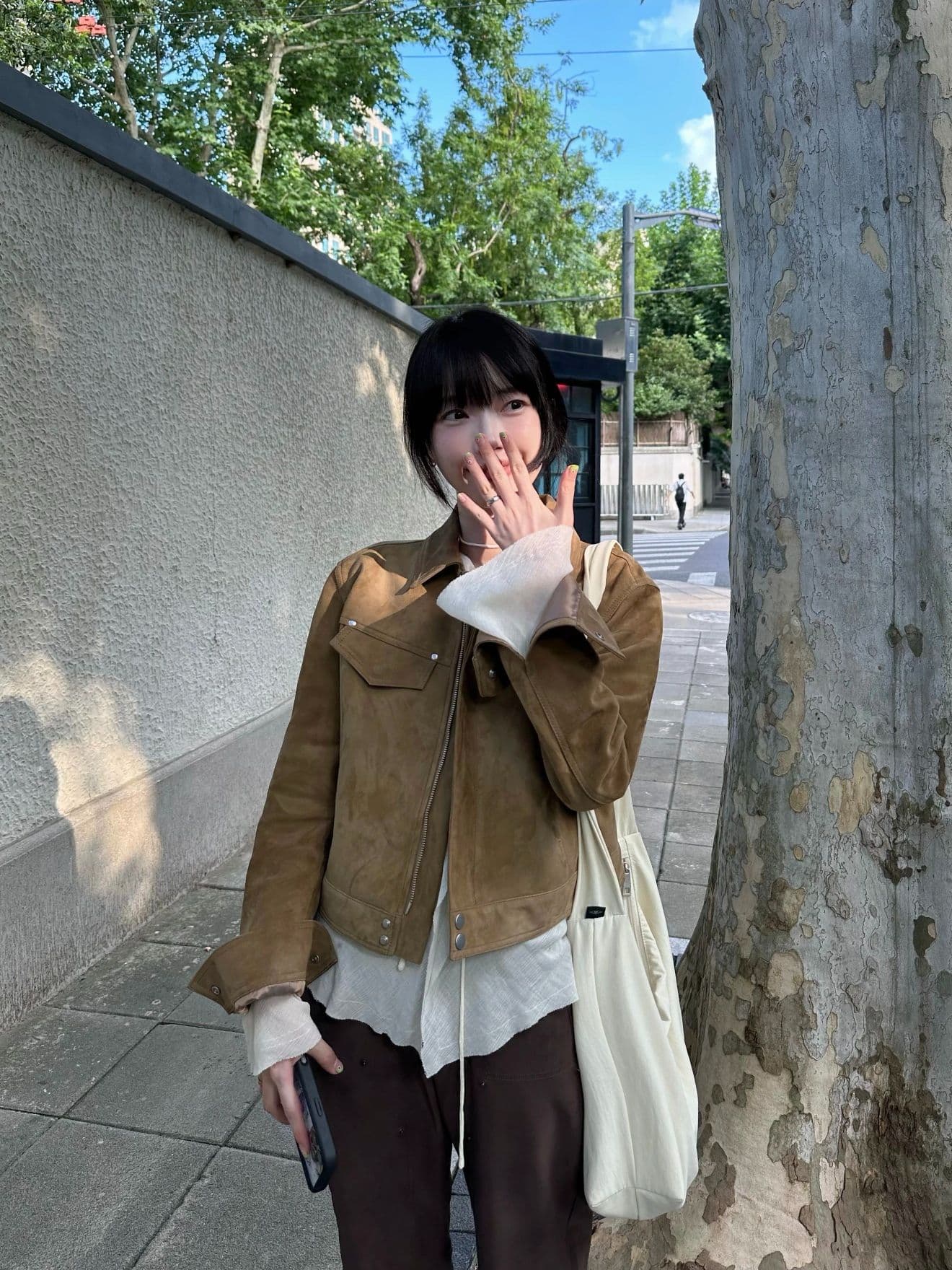obliviate 하나 잊다 모두 비워 광야 게이머 쇼트 스타일 스웨이드 가죽 재킷 여성 가을 레트로 품격 폴로 칼라 재킷 이미지 5