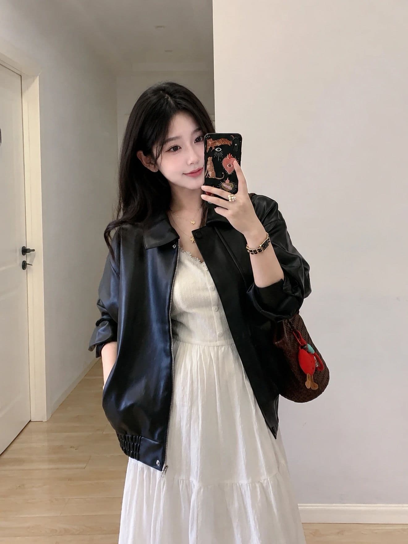 pu 가죽 검정색 가죽 재킷 여성 코트 새로운 레트로 루즈핏 차가운 바람의 소리 바람 오토바이 서비스 쇼트 스타일 재킷 맨위 상세 이미지 2