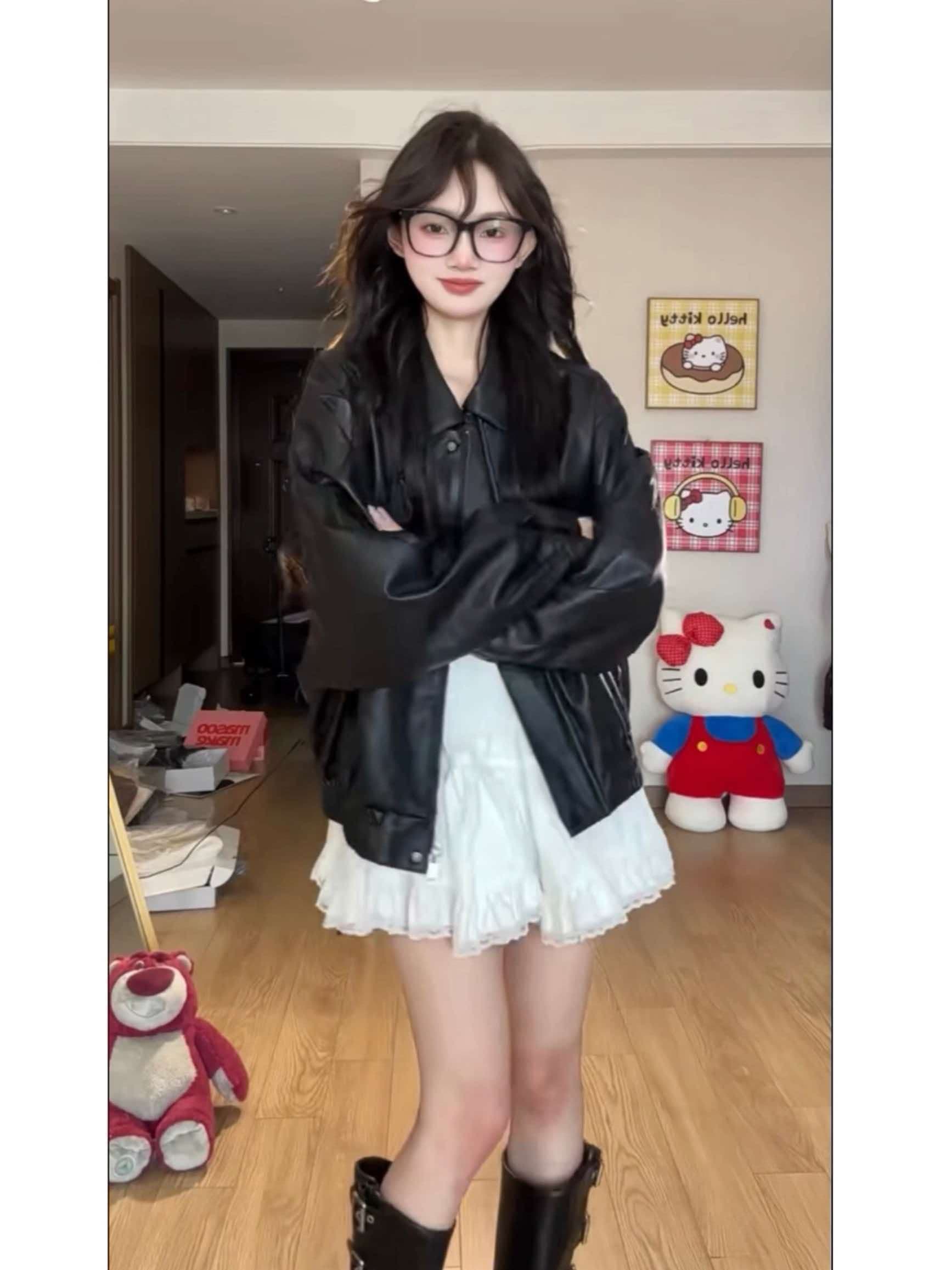 pu 가죽 검정색 가죽 재킷 여성 코트 새로운 레트로 루즈핏 차가운 바람의 소리 바람 오토바이 서비스 쇼트 스타일 재킷 맨위 상세 이미지 3