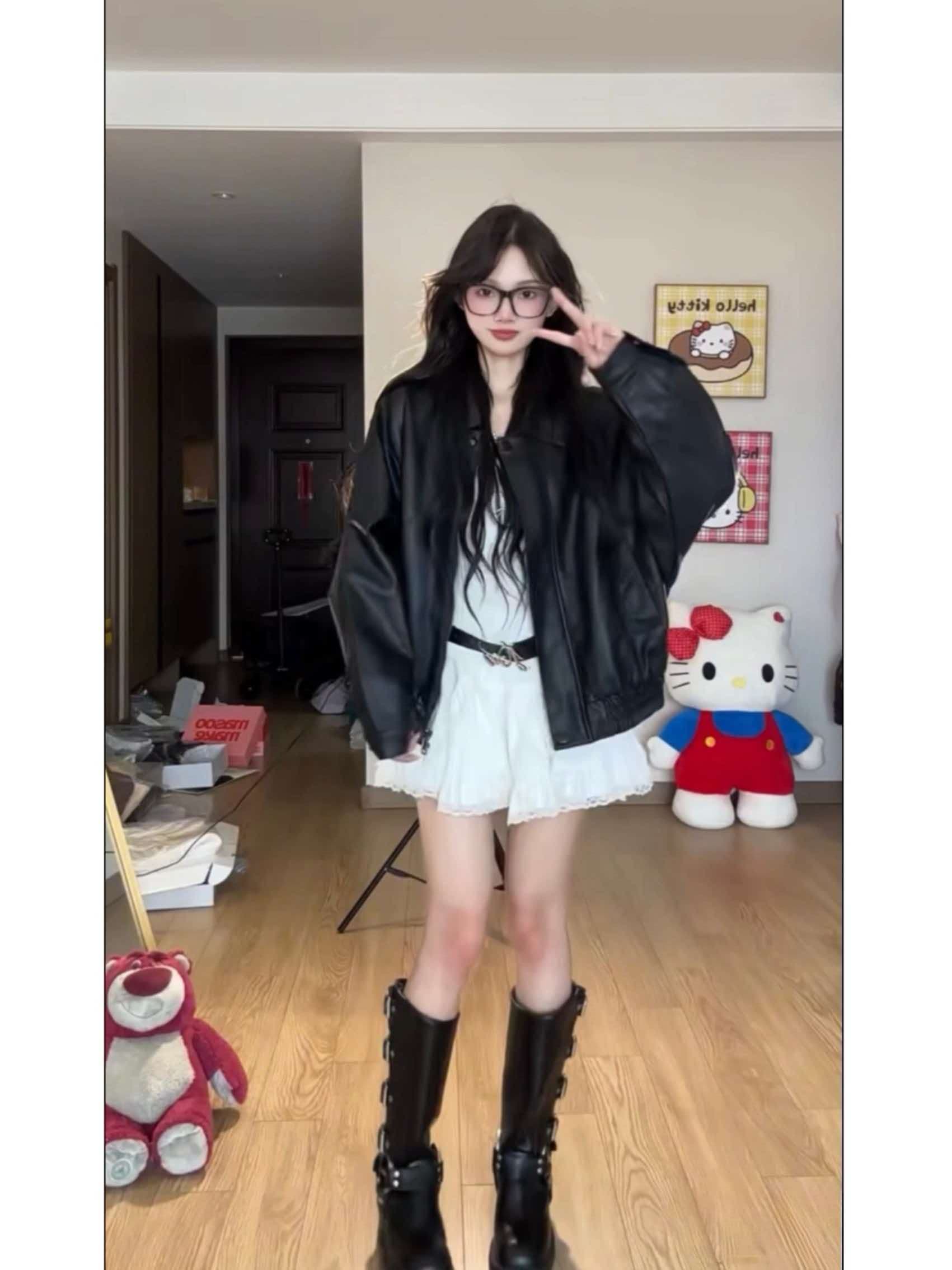 pu 가죽 검정색 가죽 재킷 여성 코트 새로운 레트로 루즈핏 차가운 바람의 소리 바람 오토바이 서비스 쇼트 스타일 재킷 맨위 상세 이미지 5