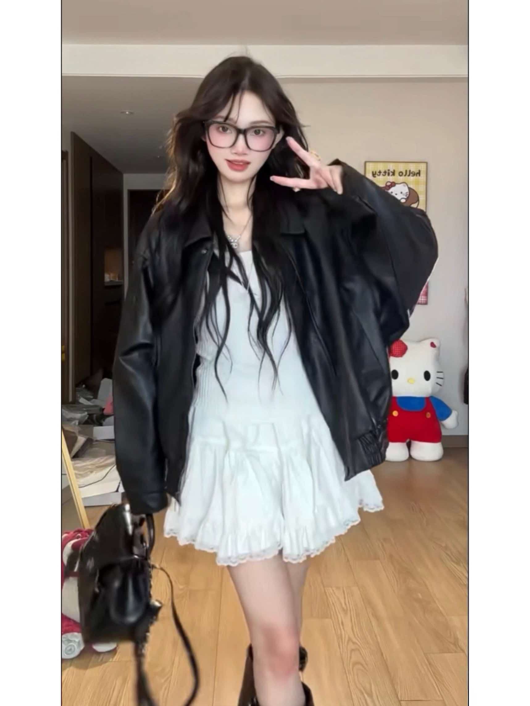 pu 가죽 검정색 가죽 재킷 여성 코트 새로운 레트로 루즈핏 차가운 바람의 소리 바람 오토바이 서비스 쇼트 스타일 재킷 맨위 상세 이미지 8
