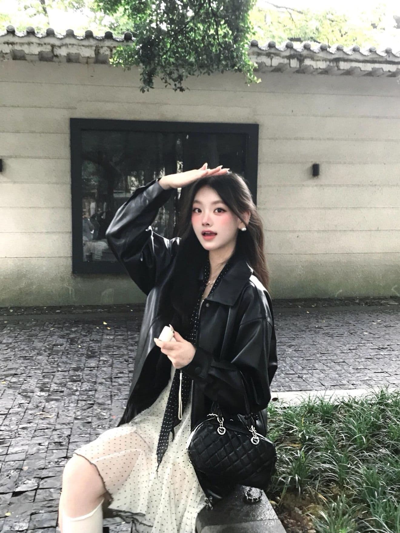 pu 가죽 검정색 가죽 재킷 여성 코트 새로운 레트로 루즈핏 차가운 바람의 소리 바람 오토바이 서비스 쇼트 스타일 재킷 맨위 상세 이미지 3