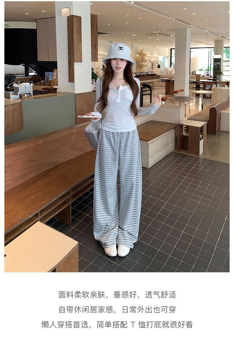 가을 겨울 새로운 편안함 폭탄 바지 게으른 바지 편안함 도루 센스 스트라이프 다용도 루즈핏 스트레이트 팬츠 상세 이미지 4