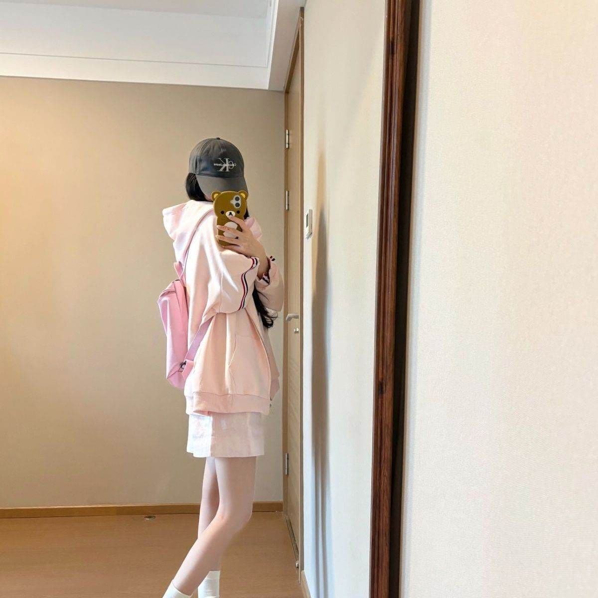 후아 면 복합 2026 삼색 스트라이프 후드 오픈 가디건 후드티 여성 봄 가을 루즈핏 지퍼 재킷 상세 이미지 4