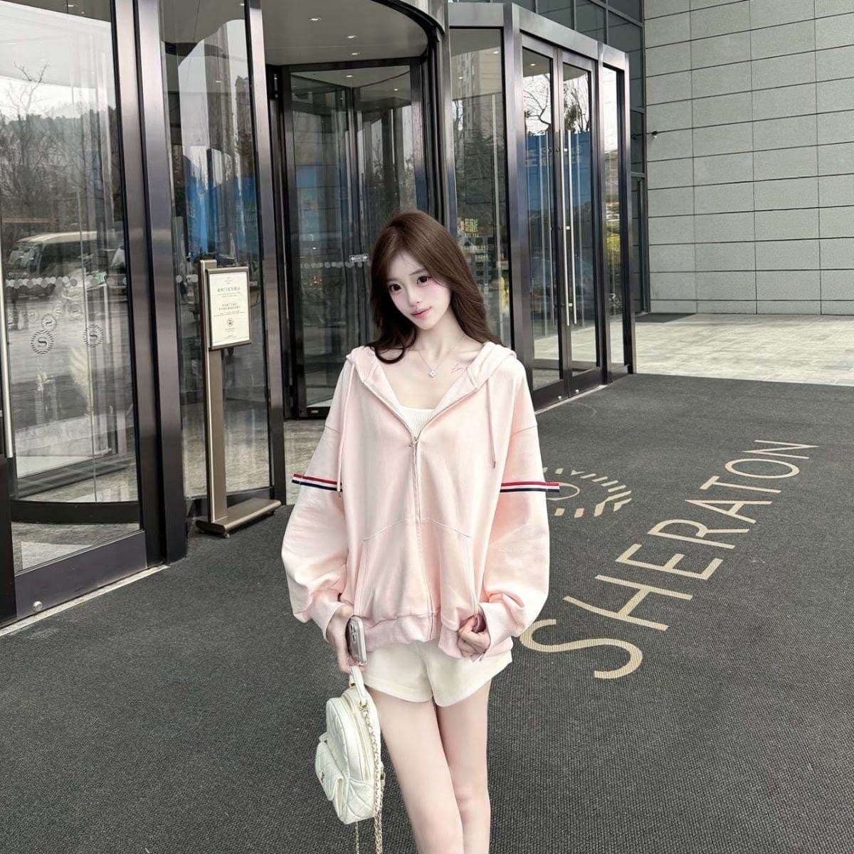후아 면 복합 2026 삼색 스트라이프 후드 오픈 가디건 후드티 여성 봄 가을 루즈핏 지퍼 재킷 상세 이미지 6