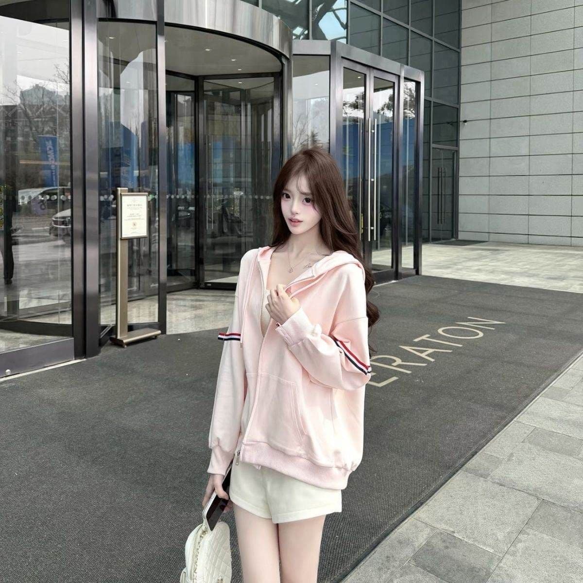 후아 면 복합 2026 삼색 스트라이프 후드 오픈 가디건 후드티 여성 봄 가을 루즈핏 지퍼 재킷 상세 이미지 8