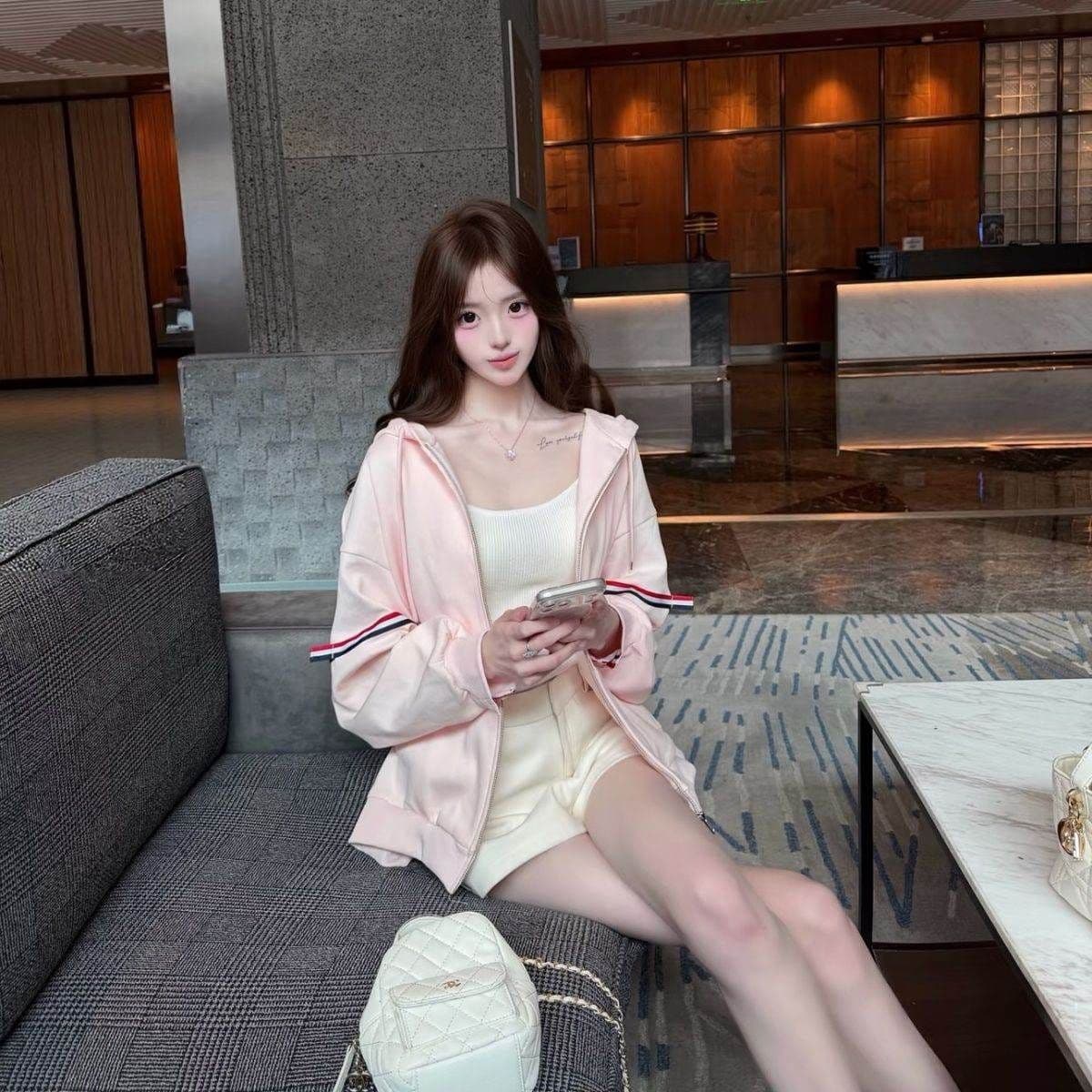후아 면 복합 2026 삼색 스트라이프 후드 오픈 가디건 후드티 여성 봄 가을 루즈핏 지퍼 재킷 상세 이미지 9