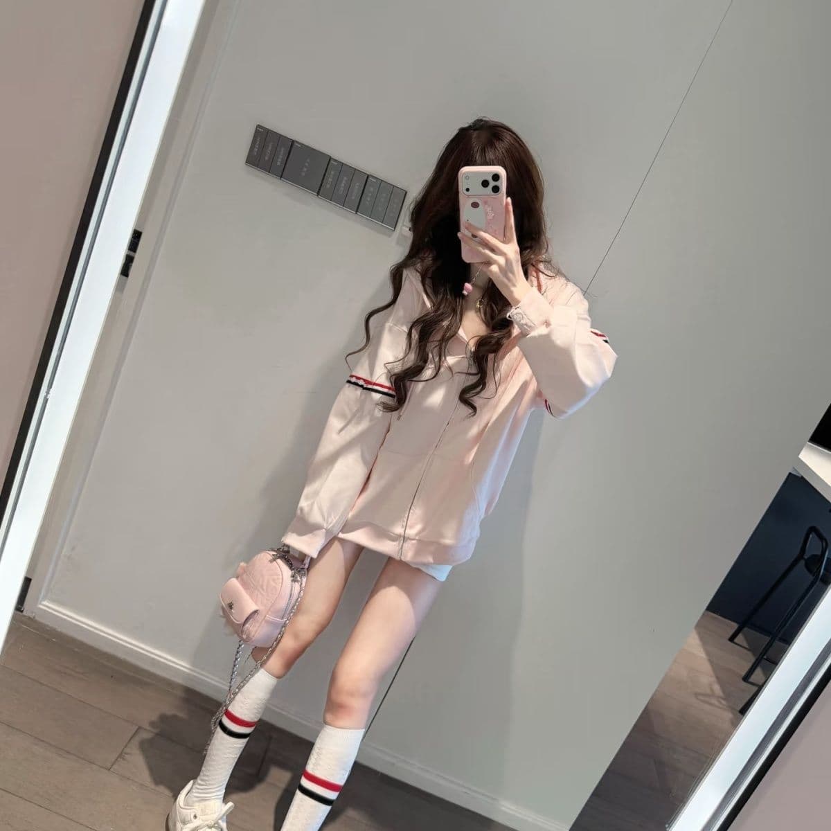 후아 면 복합 2026 삼색 스트라이프 후드 오픈 가디건 후드티 여성 봄 가을 루즈핏 지퍼 재킷 이미지 2