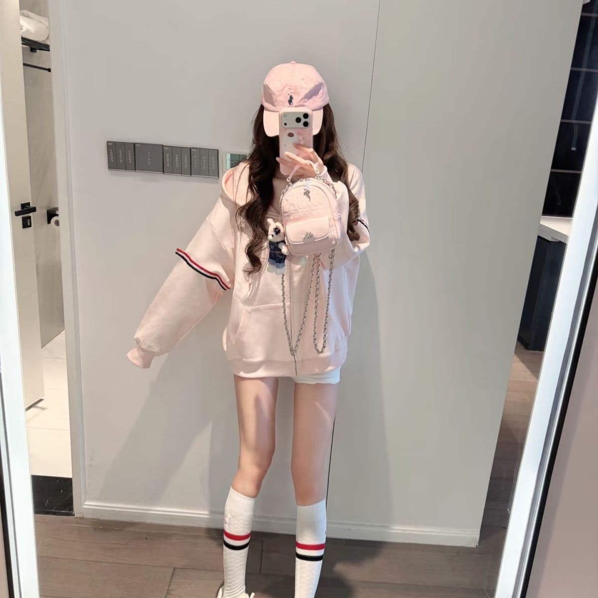 후아 면 복합 2026 삼색 스트라이프 후드 오픈 가디건 후드티 여성 봄 가을 루즈핏 지퍼 재킷 이미지 4