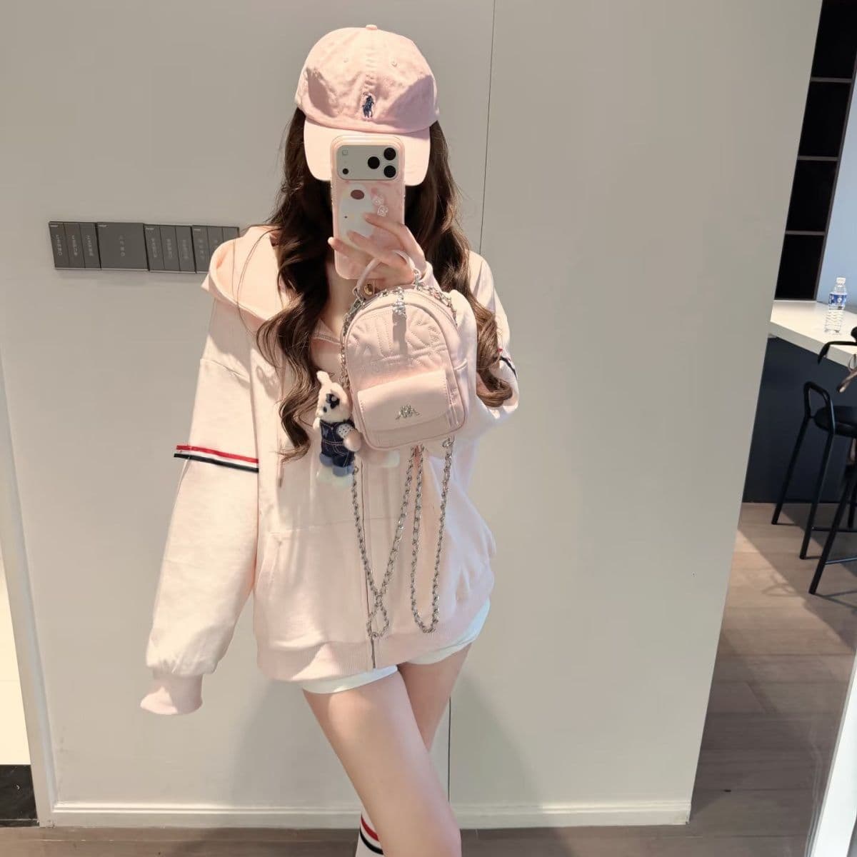 후아 면 복합 2026 삼색 스트라이프 후드 오픈 가디건 후드티 여성 봄 가을 루즈핏 지퍼 재킷 상세 이미지 9