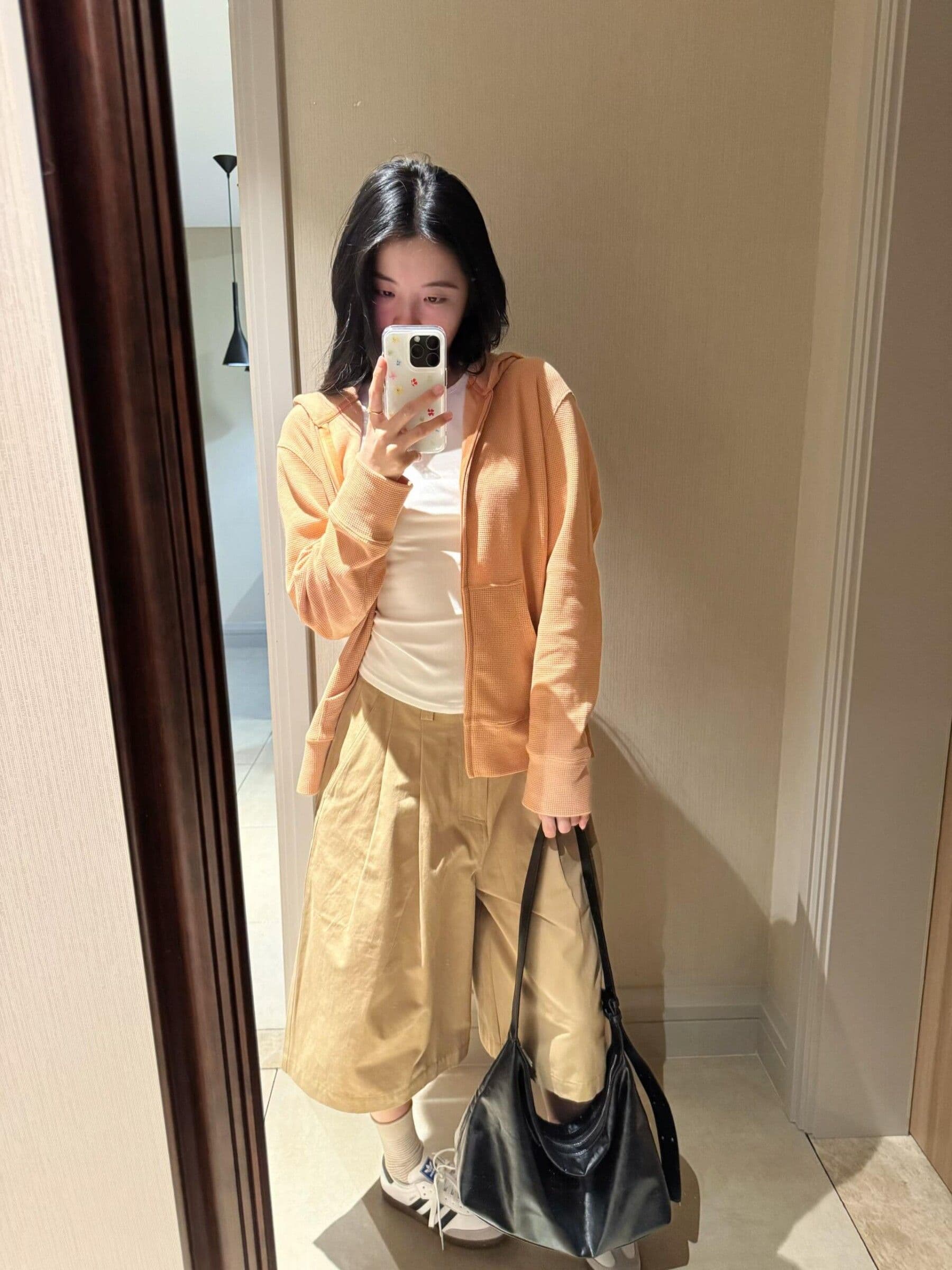 후아 남편 그리드 한 부서 후아 남편 그리드 주황색 후드 오픈 가디건 후드티 여성 가을 2026 느긋한 재킷 이미지 3