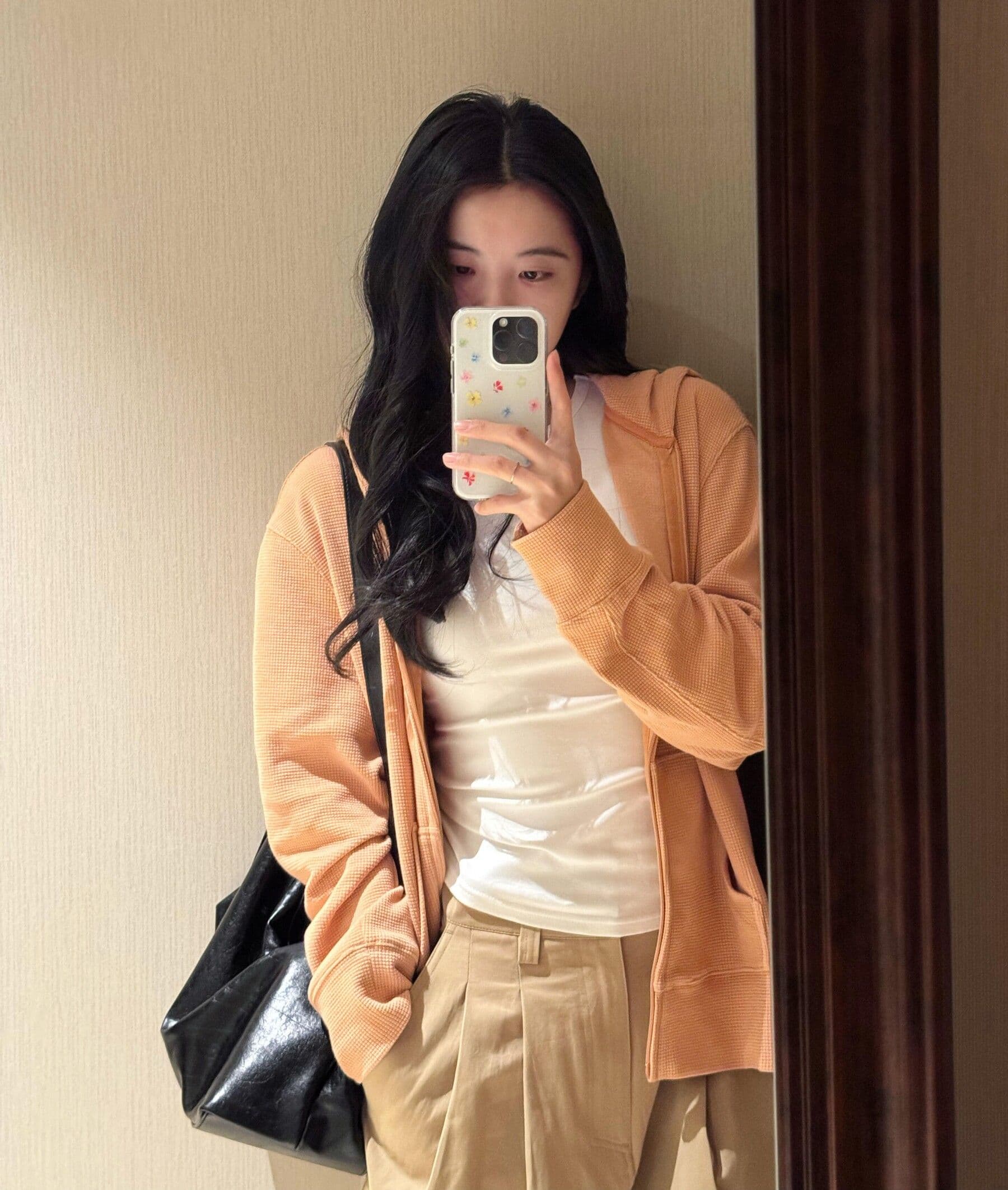 후아 남편 그리드 한 부서 후아 남편 그리드 주황색 후드 오픈 가디건 후드티 여성 가을 2026 느긋한 재킷 상세 이미지 2