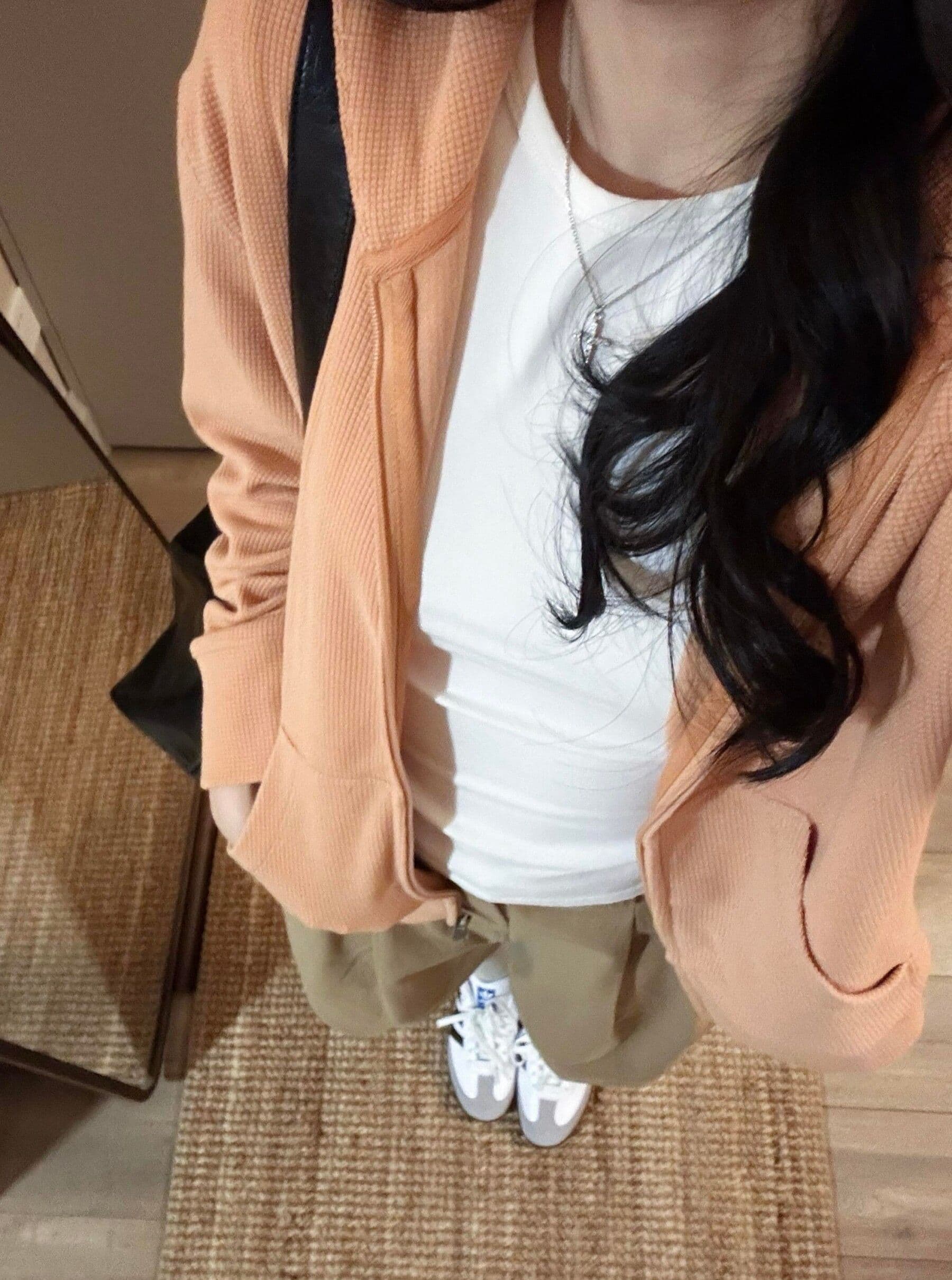 후아 남편 그리드 한 부서 후아 남편 그리드 주황색 후드 오픈 가디건 후드티 여성 가을 2026 느긋한 재킷 상세 이미지 3