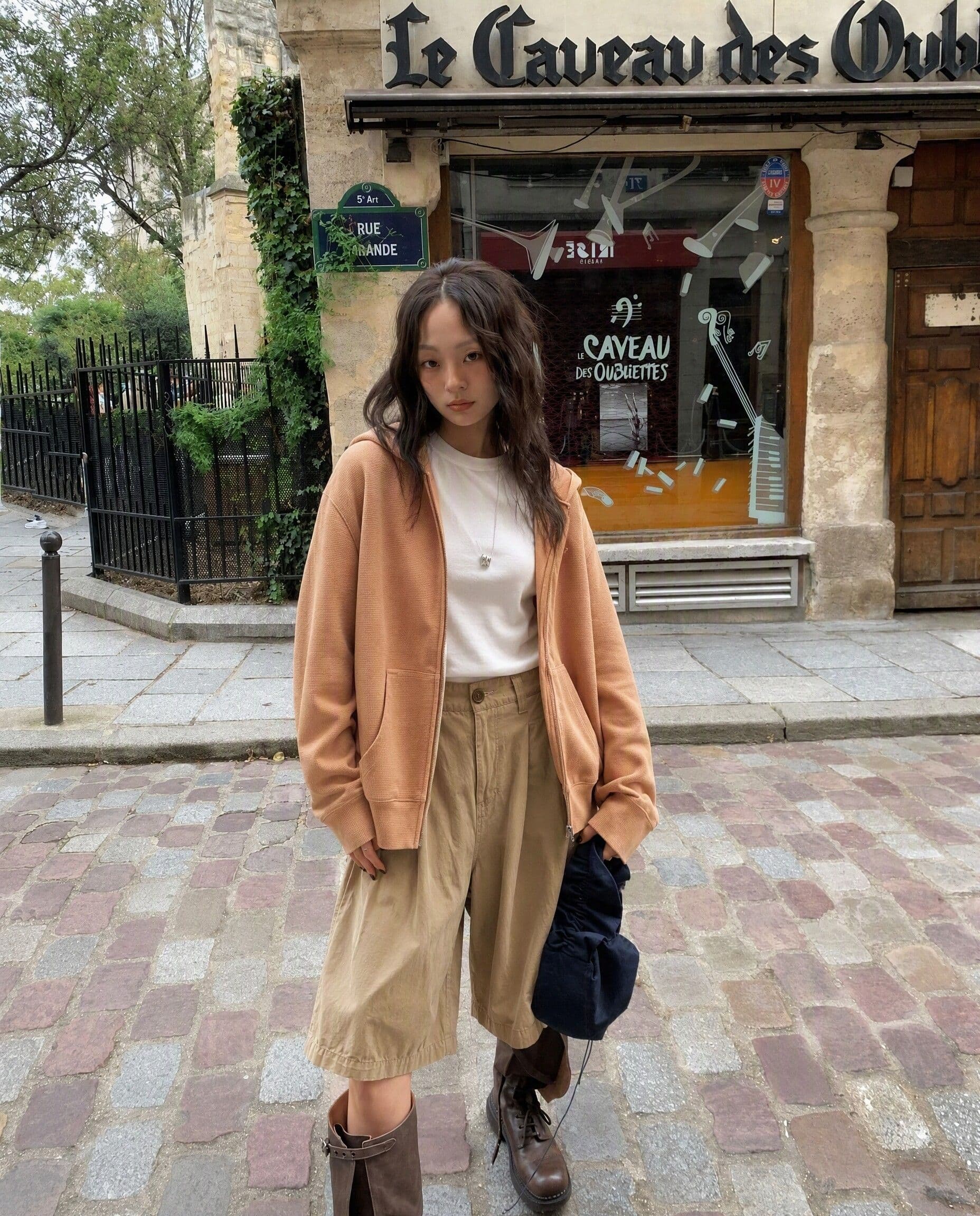 후아 남편 그리드 한 부서 후아 남편 그리드 주황색 후드 오픈 가디건 후드티 여성 가을 2026 느긋한 재킷 상세 이미지 1
